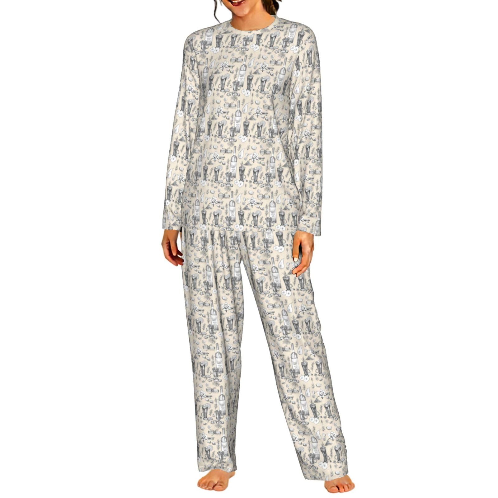 Vino e vinificazione Cantina Campo d'uva Stampa Delle Donne Manica Lunga Pigiama Corrispondente Morbido Spiaggia Vacanze Nightwear Regalo Casual