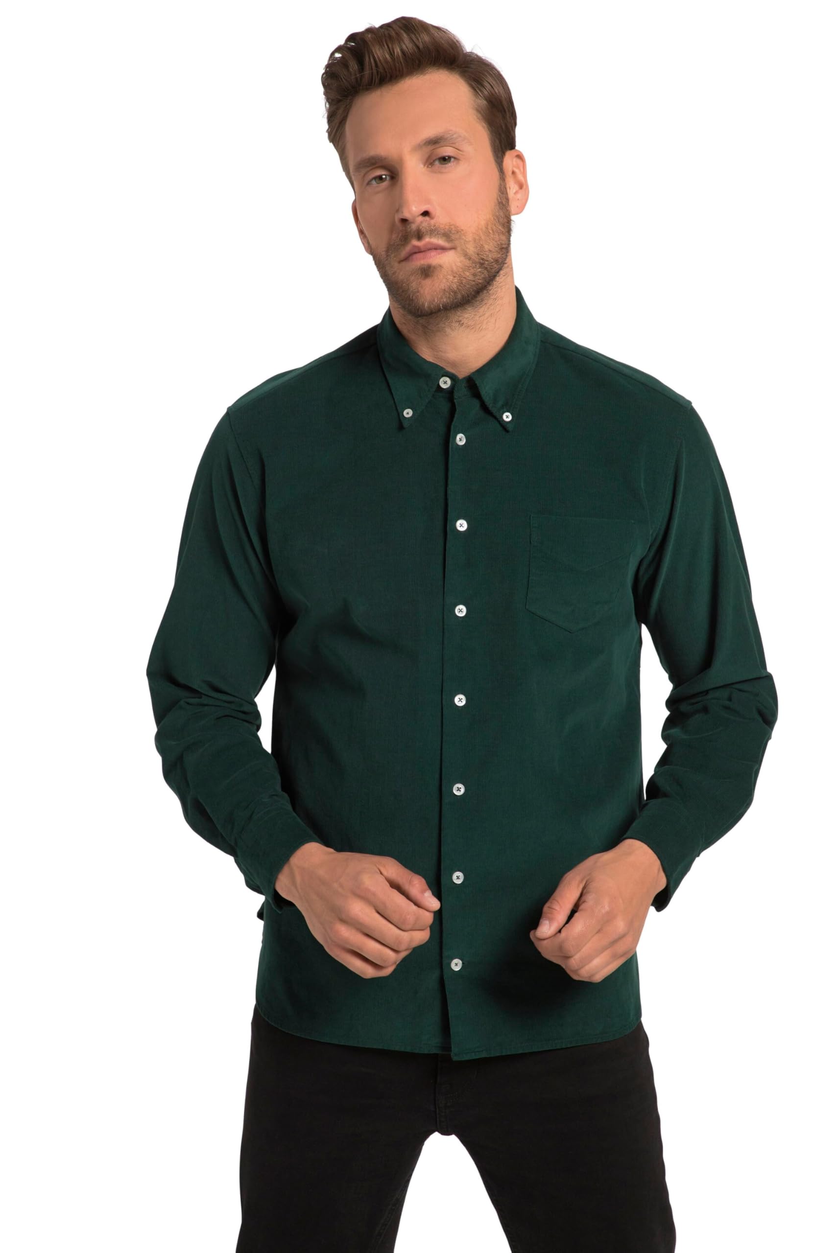 JP 1880 Men's Large Sizes Menswear L-8XL Corduroy Shirt, Long Sleeve, Buttondown Collar, Modern Fit, up to 8 XL 819752