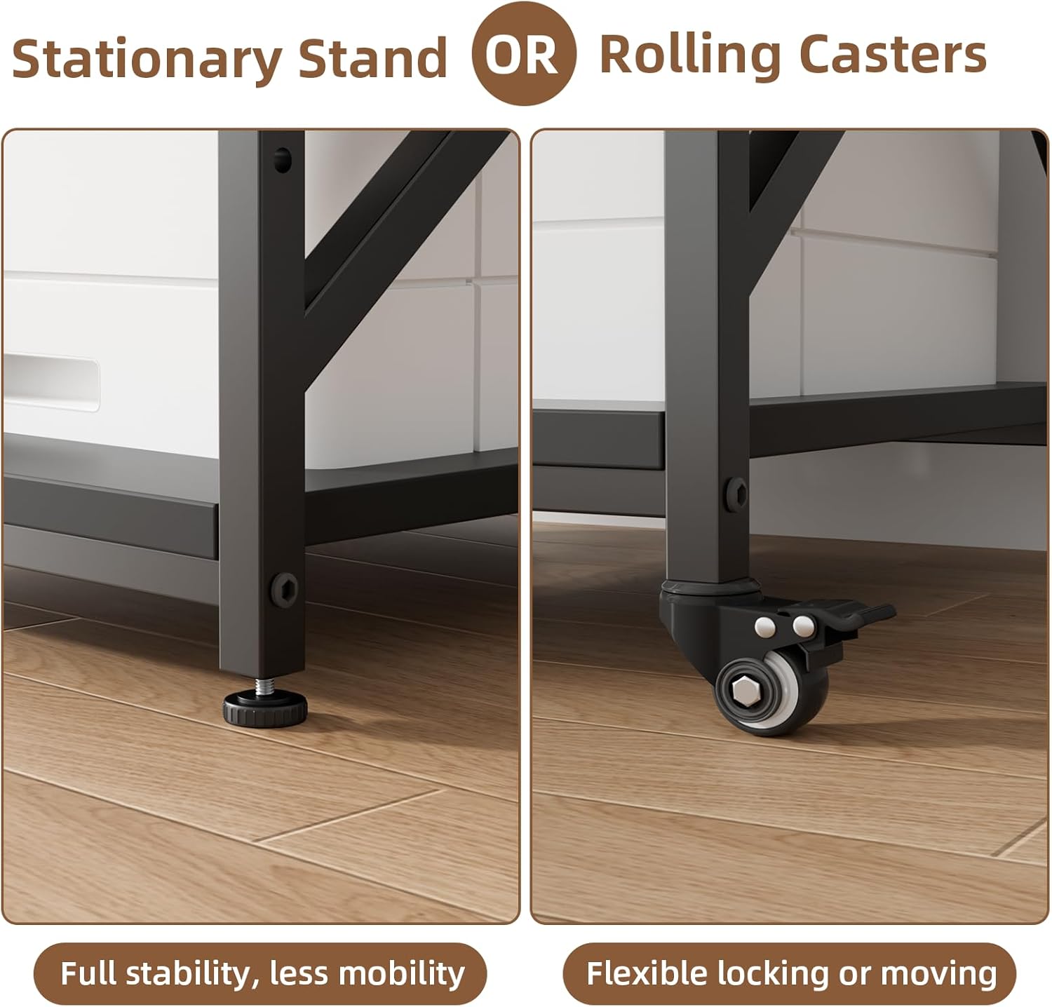 VOWNER Large Printer Stand with Power Outlet, 23.6 L x 23.6 W x 30.2 H inches, Heavy Duty 3 Tier Rolling Printer Cart with Height Adjustable Storage Shelves, 360° Lockable Wheels for Home Office