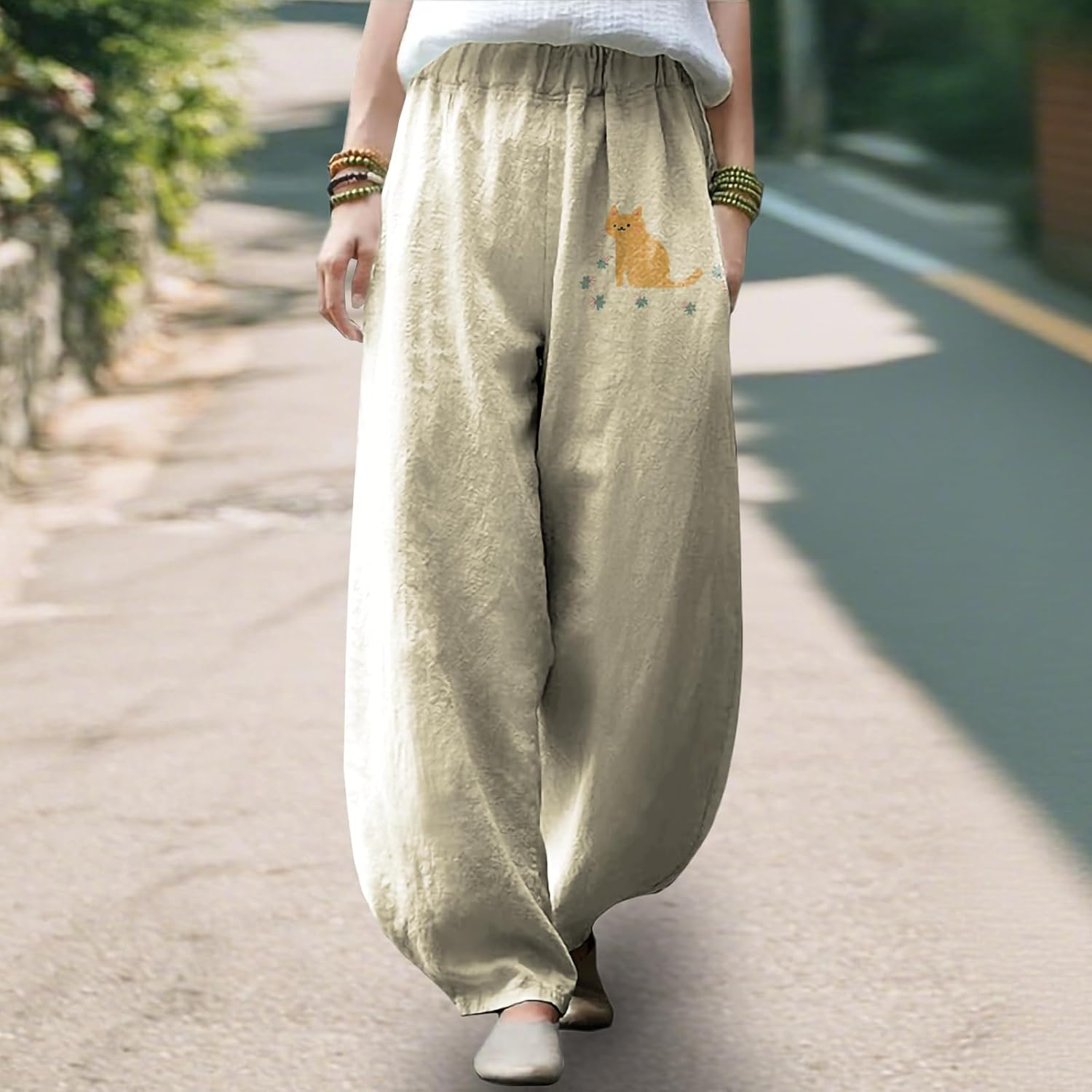 Women Wide Leg Pants Casual Yoga Pants Lightweight Elastic Waist Work Trousers for Women Fashion Outfit - Image 2