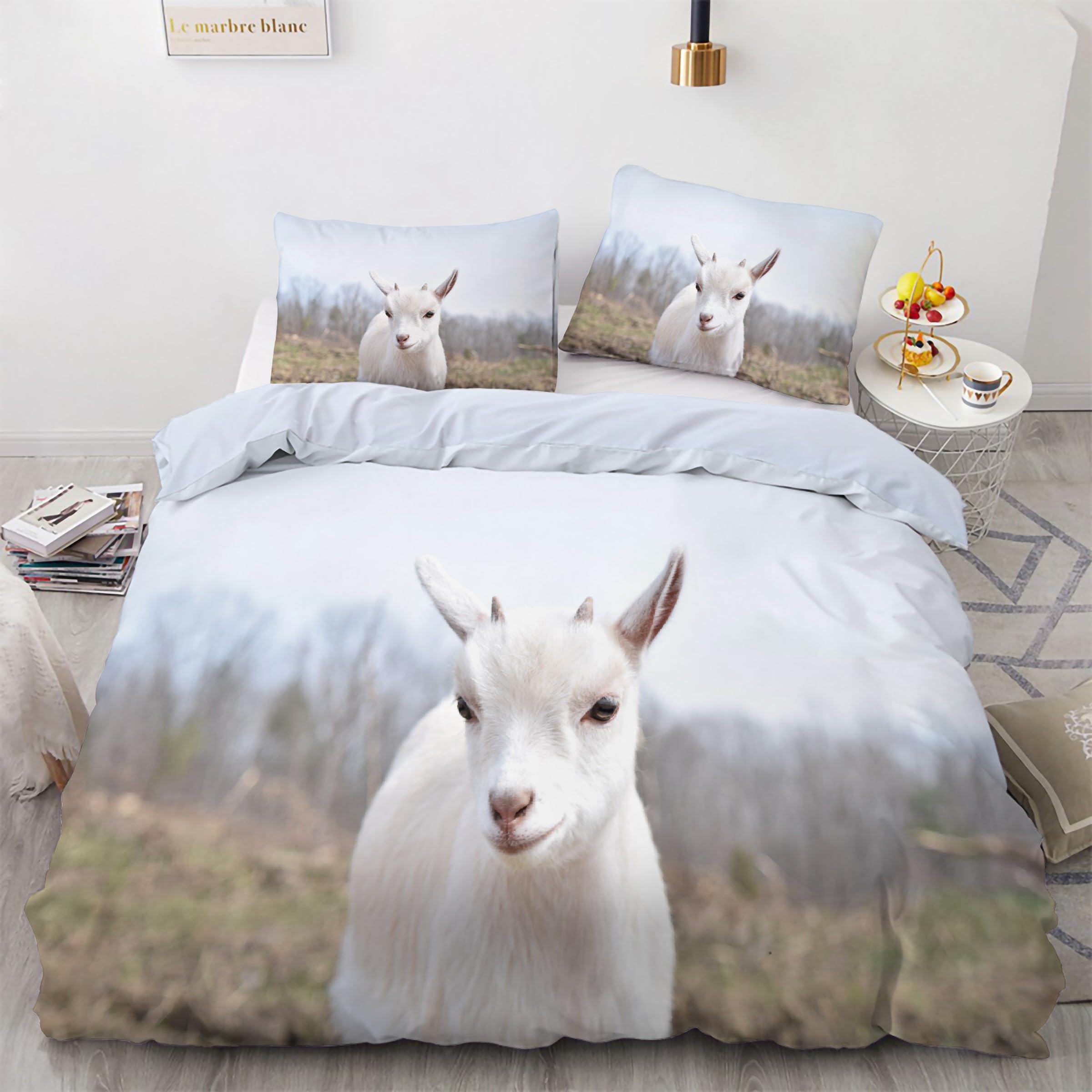 Housse de couette 160x200 blanche en microfibre douce style agneau de lit