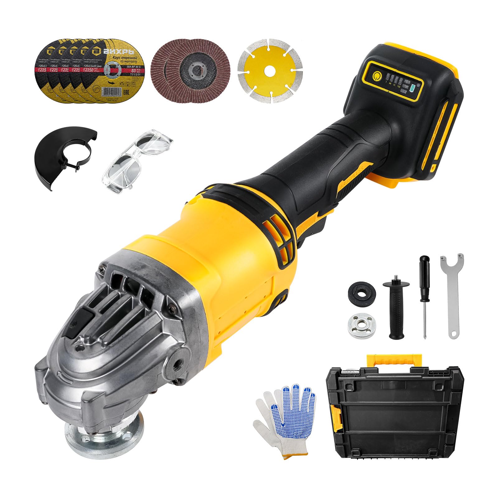 Cordless Angle Grinder for Dewalt 18V/20V Battery, 10000 RPM Brushless Angle Grinder for 125 mm Wheels, 3 Variable Speeds Grinders for Grinding Cutting Polishing (Tool Only)
