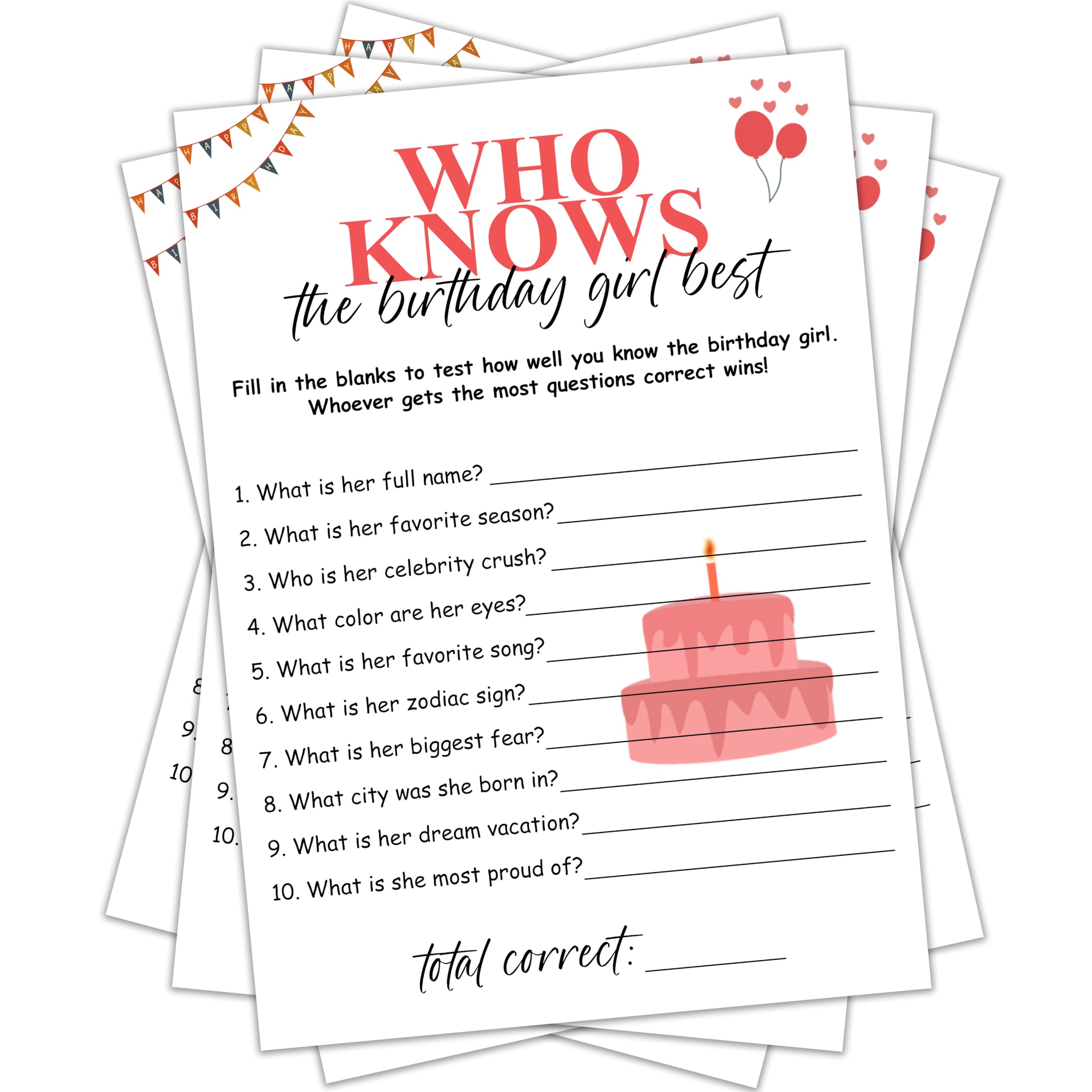 SheCare Birthday Party Cards Games Who Knows Birthday Games for Adults Birthday Party Games for Daughter Granddaughter Sister Bestie