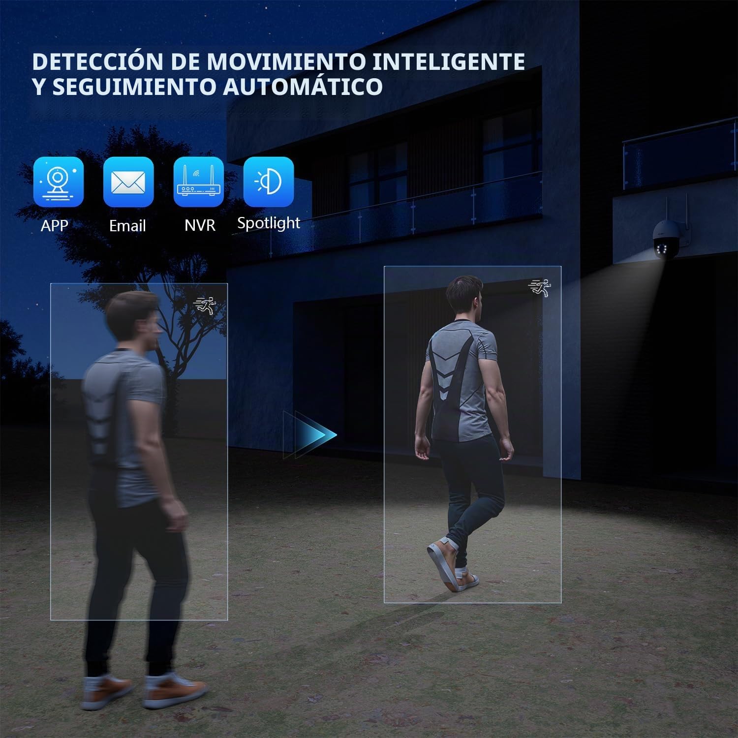 REIGY 5MP Cámara de Vigilancia WiFi Exterior 360°, Camara de Seguridad IP PT 2880*1620p, Visión Nocturna Infrarroja y Color, Audio Bidireccional, Detección de Movimiento Compatible con NVR iOS/Android