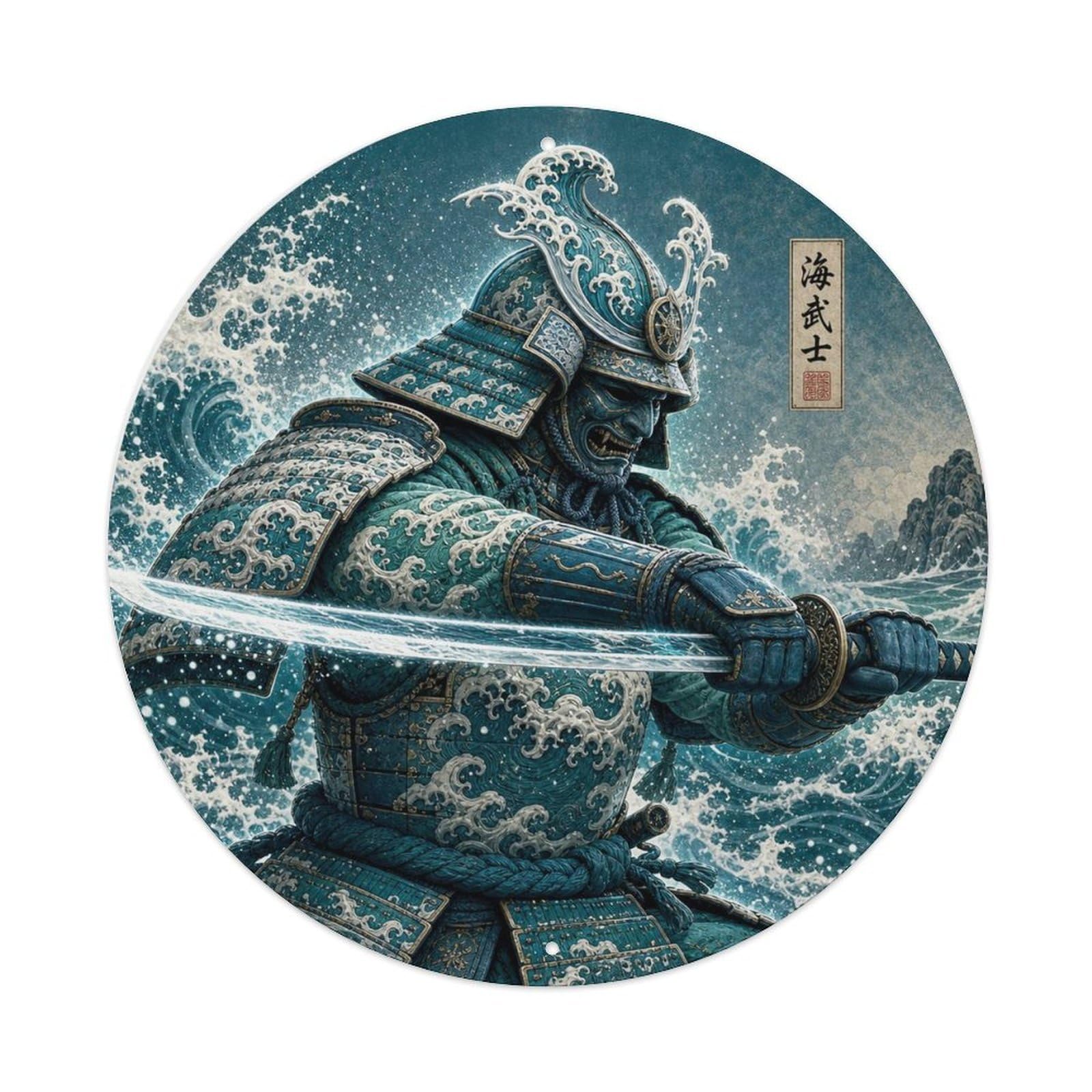Okngb Style Turquoise Sea Horizontal Sweep Motion Dark Ronin Crest Metal Tin Sign Plaque Wall Decor For Cafe, Man Cave, Club Bar, Office, Home Garden Round Metal Poster 8X8inch