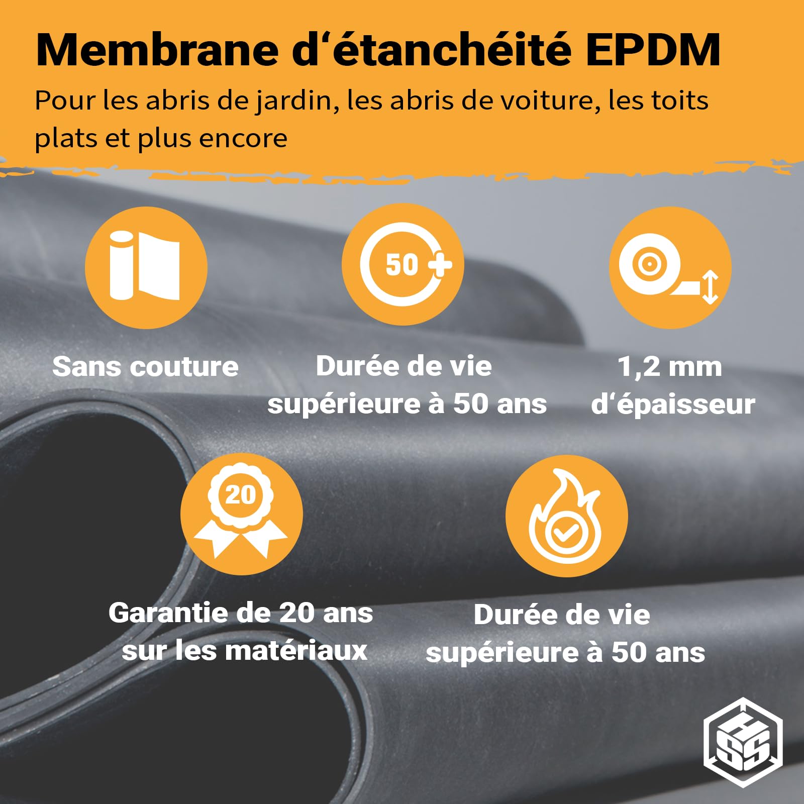 Membrane EPDM pour étanchéité toiture - Membrane d'étanchéité EPDM toiture pour toit plat, garage, carport, abri de jardin - Durable, UV-résistante, imperméable (2,50m x 1,50m)