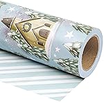 WRAPAHOLIC 30 Inch Jumbo Reversible Christmas Wrapping Paper - 30 Inch x 100 Feet Jumbo Roll Silver and White Xmas Tree and House Printed on Pearlized Paper for Christmas, Holiday