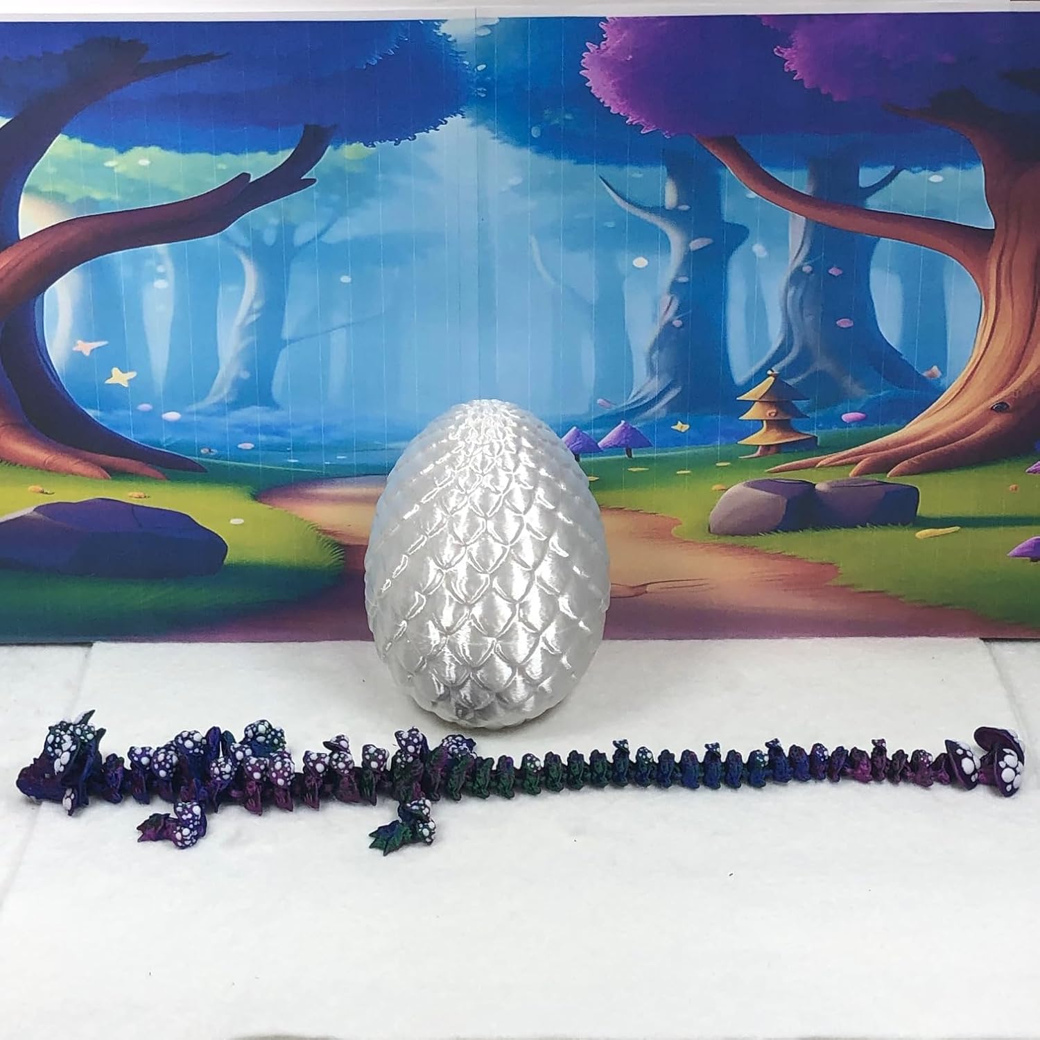 3D Printed Mushroom Dragon with Dragon Egg, Articulated Dragon, 12" Red Blue Green Mushroom Dragon, Fidget ADHD Sensory Toy D025-RGB