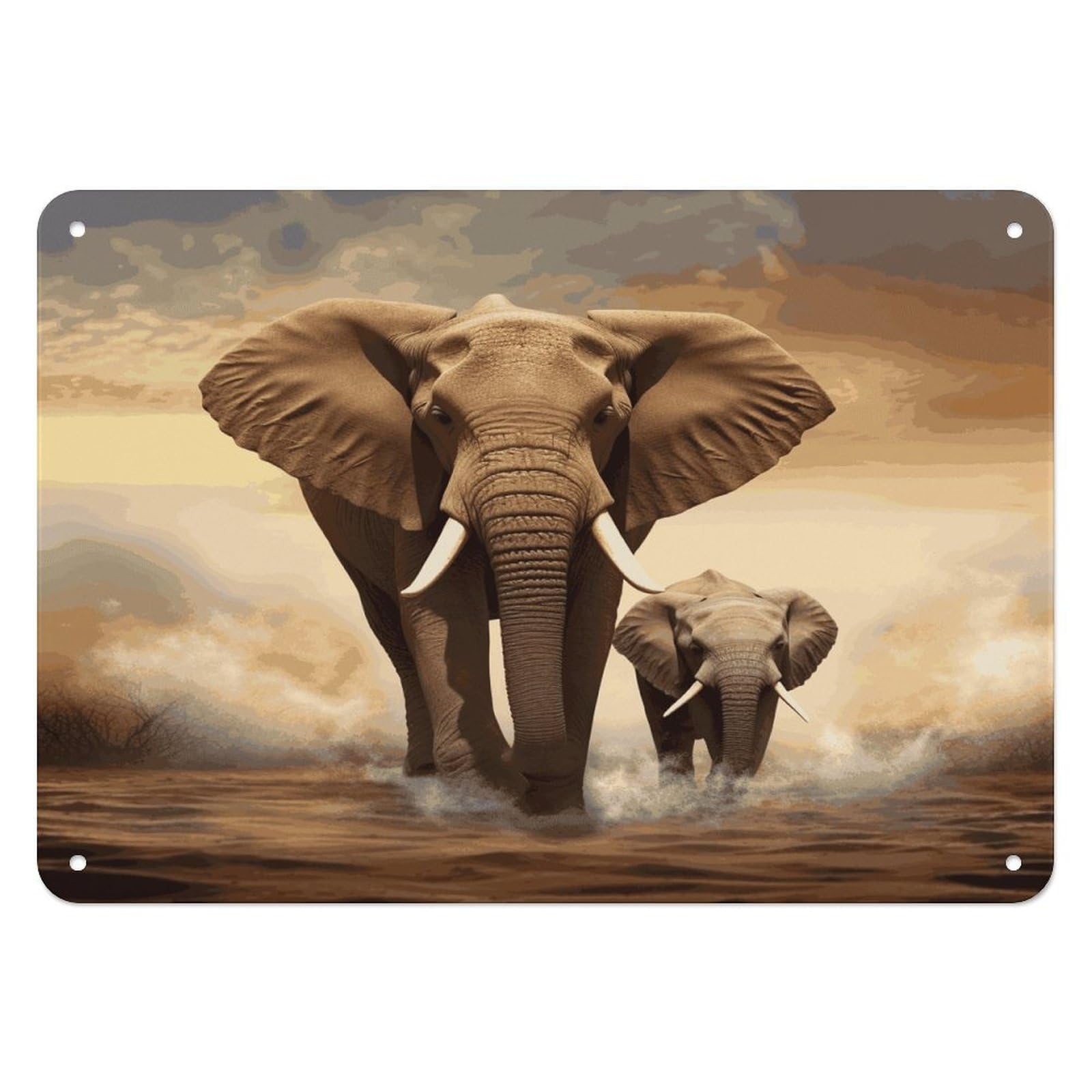 Fodpand Style Elephant And Baby Elephant Retro Vintage Metal Tin Sign,Wall Art Decor Garden Plaque Poster For Bedrooms Yard Bars Pubs Patios Porches 7.9X5.5 Inch