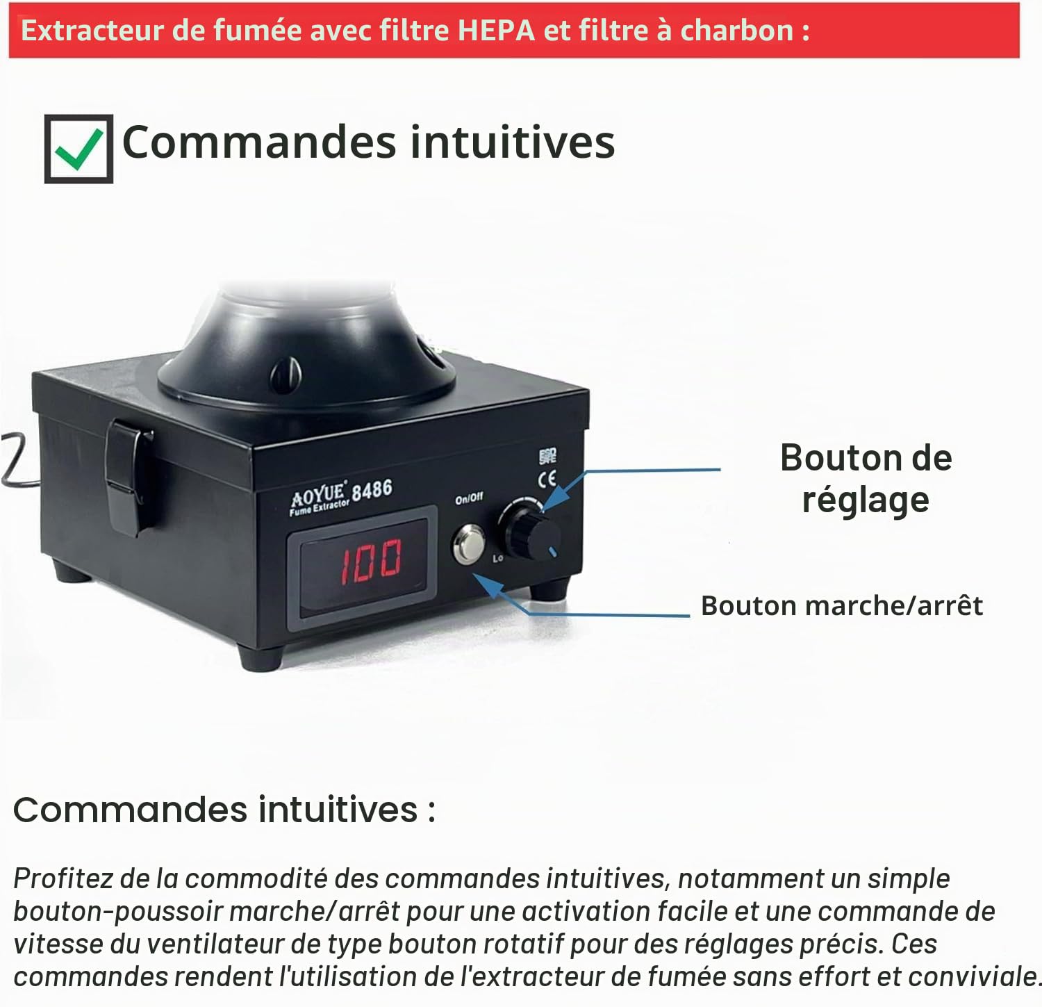 AOYUE 8486 Extracteur de fumée de soudure conçu pour une performance optimale sur les bancs
