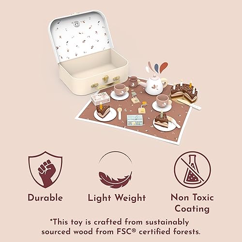 Miniatura 5 de SPEEDY MONKEY Juego de té de cumpleaños para niños – Juego de té y comida de juguete de madera FSC para jugar a las casitas con tetera, tazas