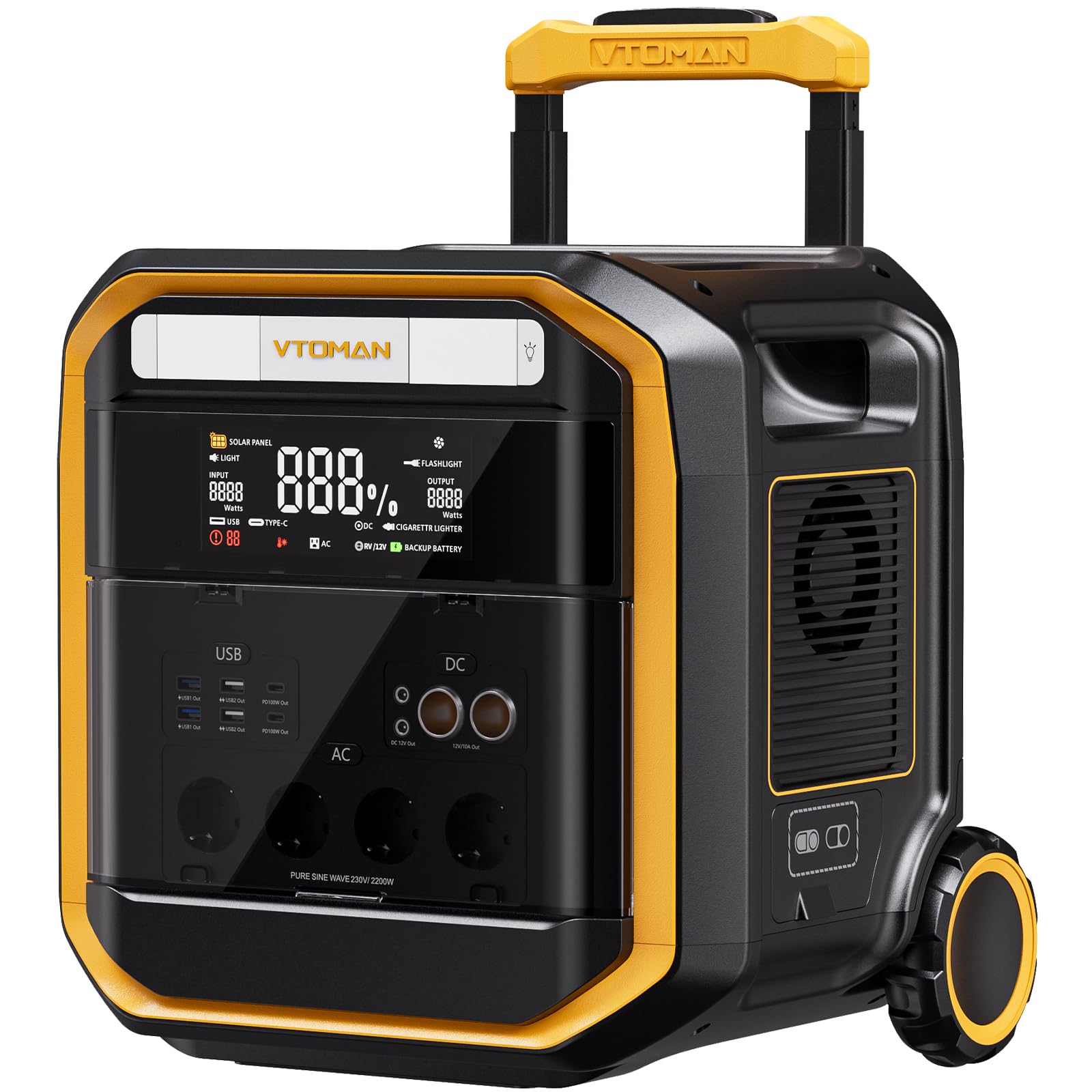 VTOMAN FlashSpeed Pro3600 3096Wh Centrale Elettrica Portatile (Picco 7200W) | Ricarica Rapida 0-100% in 2 ore, UPS<20ms, LCD, 14 Ingressi di Ricarica Versatili per Casa, Campeggio,Pesca