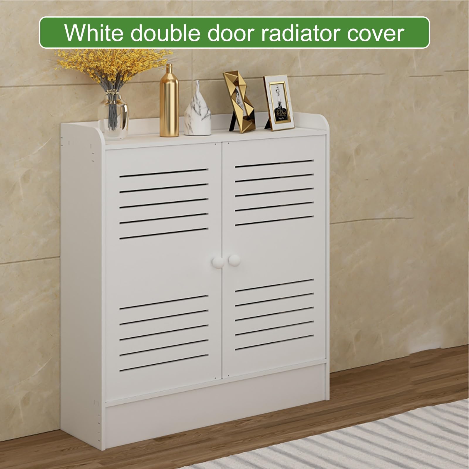 Generico Copritermosifone Moderno in Legno con 2 Ante - Mobiletto Decorativo con mensola per Soggiorno e Ufficio, Design a griglia con persiane, 50x70x20 cm (19,6x27,5x7,8 Pollici) - Elegante soluzio