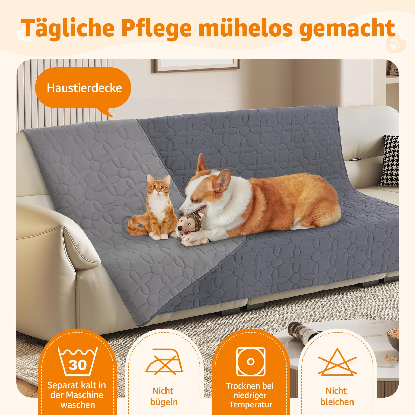 PICK FOR LIFE wasserdichte Hundedecke, beidseitig verwendbare Haustierdecke als Schutz für Sofa, Bett und Auto – waschbare Hundematte für große und kleine Hunde sowie Katzen