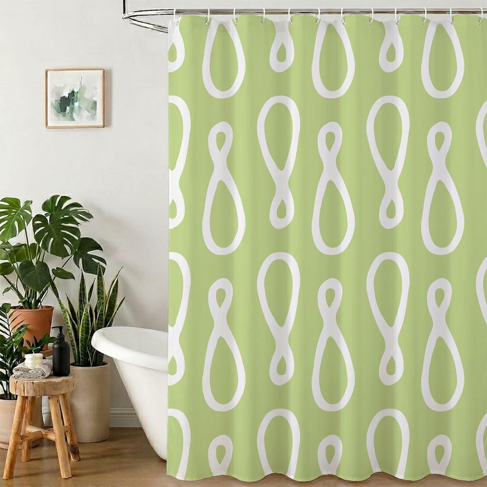 Rideau de Douche 180x240 cm - Tissu Polyester Imperméable Anti-Moisissure - 12 Anneaux Inclus - Ourlet Lesté pour Stabilité - Lavable en Machine - Idéal de Baignoire et Douche - Vert & Blanc Y1#514