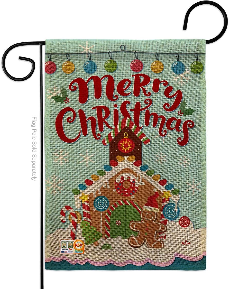 Christmas Gingerbread House Burlap Garden Flag Wintertime Santa Marry Xmas Present Reindeer Season Snow Small Decorative Gift Yard Banner Double-Sided Made In USA 13 X 18.5