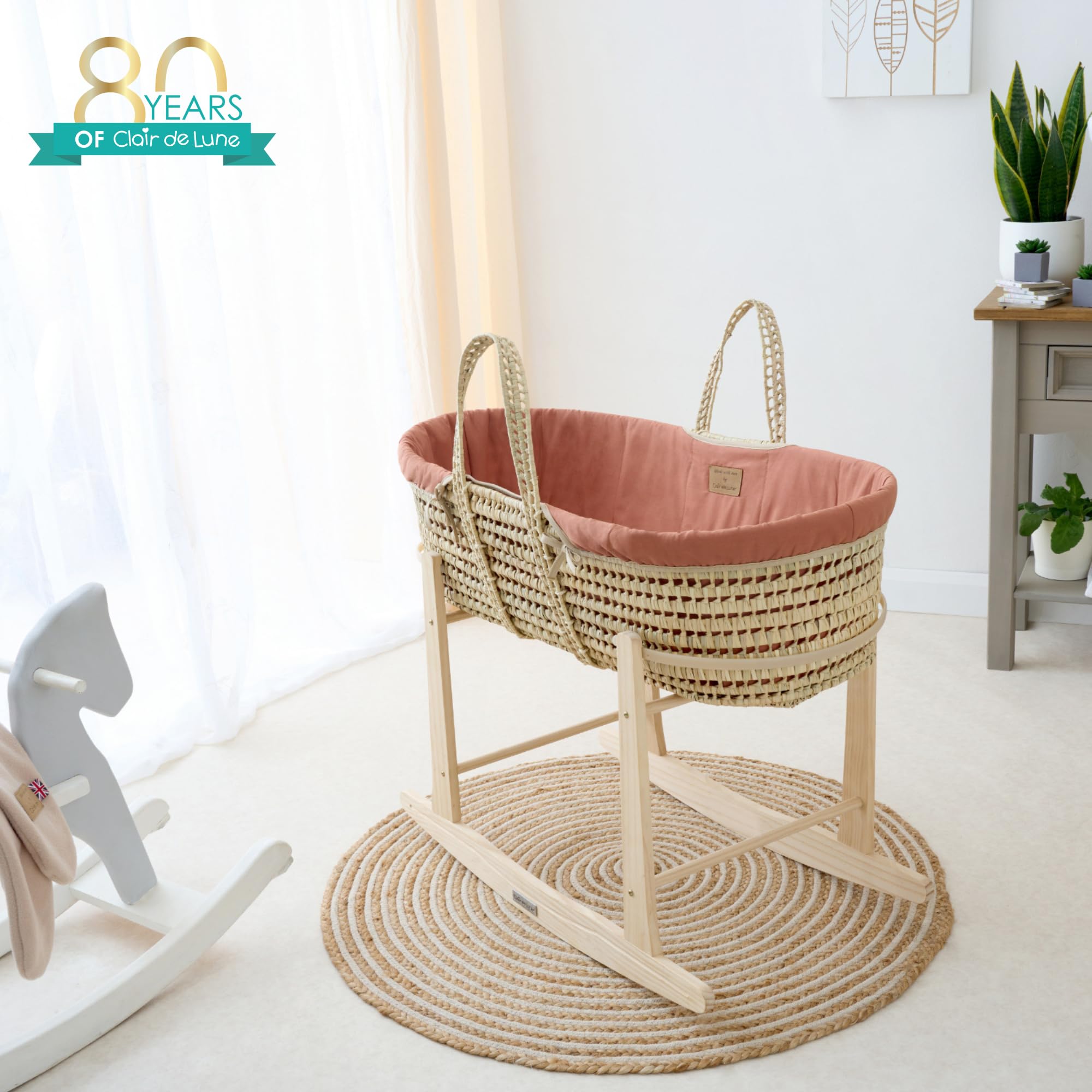 Clair de Lune Couffin en Palmier Bio - Lauréat du Prix d'or - avec Habillage Biologique, Matelas en Bambou Naturel et Drap de couffin Doux de 75 x 28 cm (Orange Rouille)