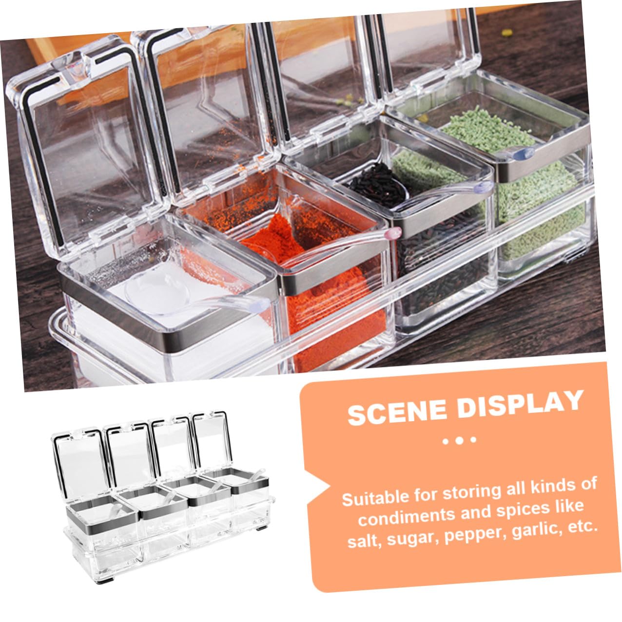 Lurrose Gewürzgläserset aus Acryl Transparente Gewürzbehälter mit Deckel Aufbewahrungsboxen für Salz Zucker Pfeffer Knoblauch und Andere Gewürze Bruchsicher und Leicht zu Reinigen