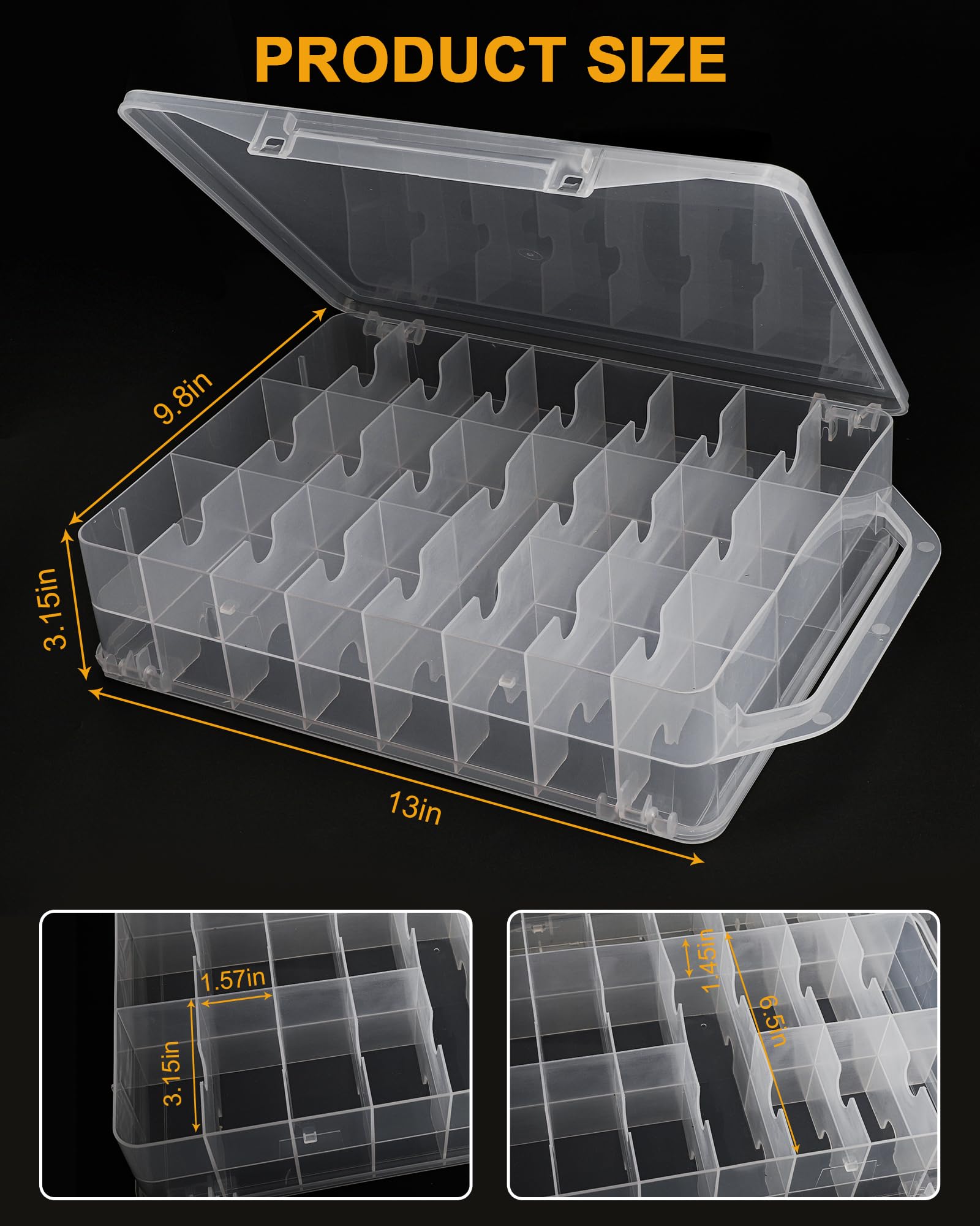 Doppelseitige Garnaufbewahrung, 46 Fächer, Nähgarn-Organizer, tragbare Garnbox, transparente Organizer-Boxen für Stickgarne, Spulen, Zahnseide und andere kleine Gegenstände