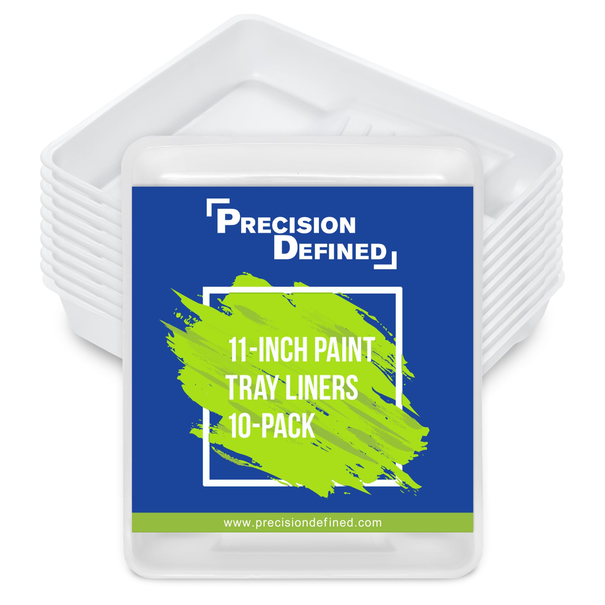 Precision Defined Paint Trays 11-Inch, Paint Roller Trays Set 10-Pack, Plastic Paint Pan for 11-Inch Roller Brushes, Painting Tray for Painting with Deep Paint Pocket, Disposable Paint Tray
