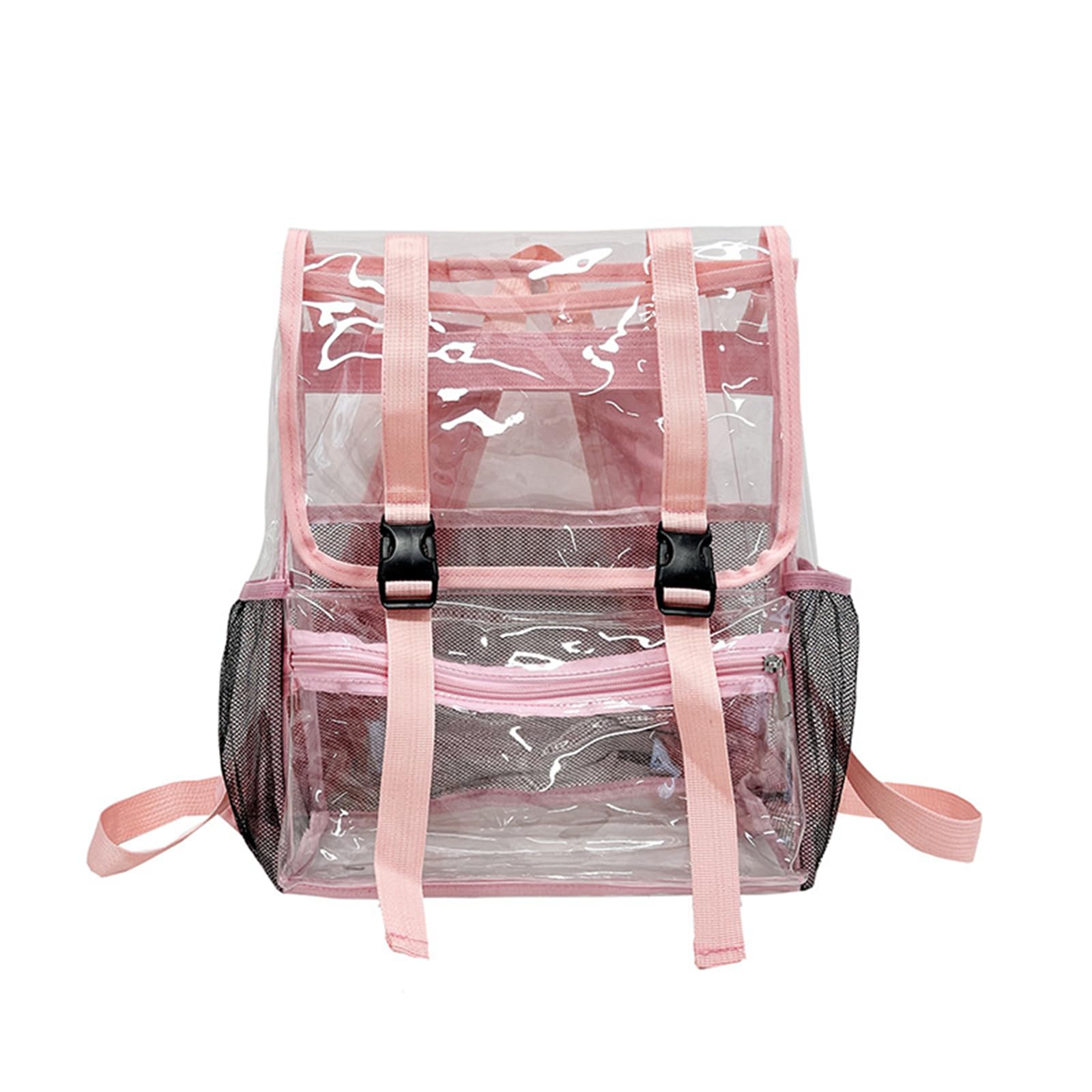 RAINSEA 15'' Heavy Duty Clear Backpack,PVC See Through knapsack for Sports, Work, Stadium, Security, Travel, College (Flip pink)