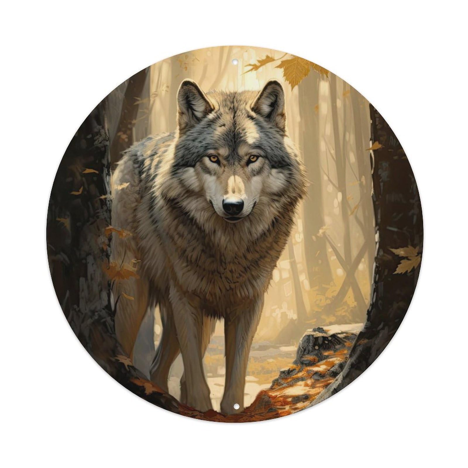Animals Artwork Wolves & Autumn Leaves Vintage Metal Tin Sign Plaque Wall Decor for Cafe, Club Bar, Office, Garden Metal Poster 8x8Inch