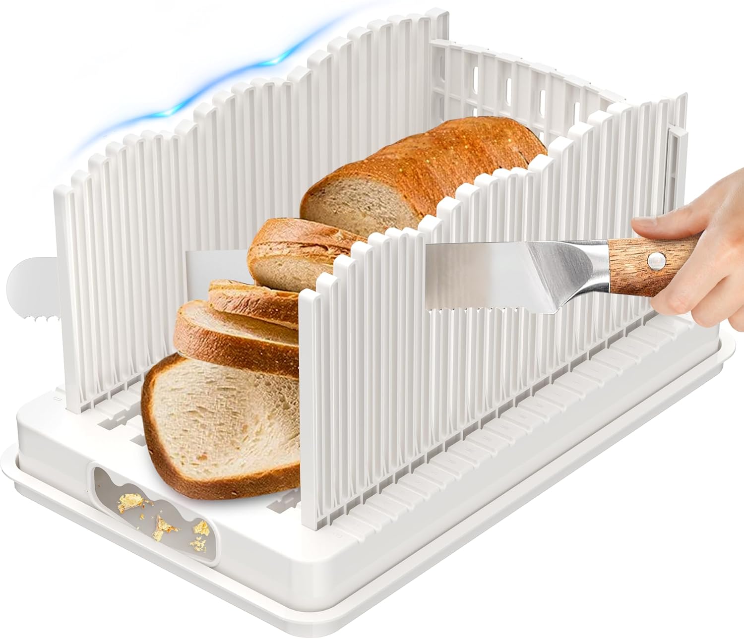 Sourdough Bread Slicer for Homemade Bread - BPA-Free Adjustable Guide with Crumb Catcher, Precision Bread Cutter for Perfect Sandwich Loaves, Bagels & Artisan Rounds, Dishwasher Safe & Foldable