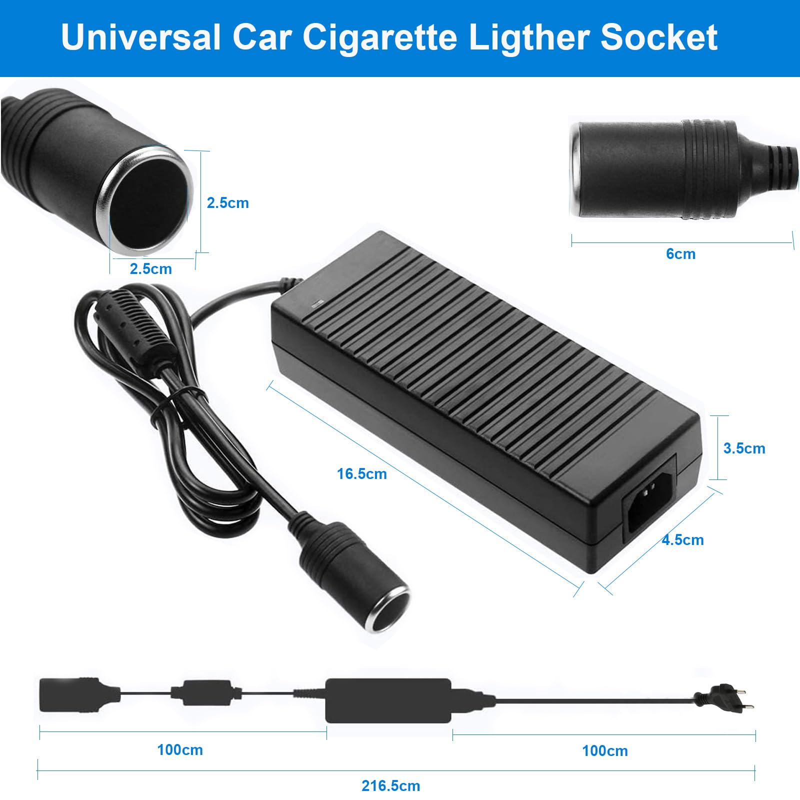 OBEST Adapter sieciowy do samochodu, przetwornica napięcia AC na DC 230 V na 12 V 10 A, 120 W, adapter do lodówki, pompowania opon, odkurzacza samochodowego