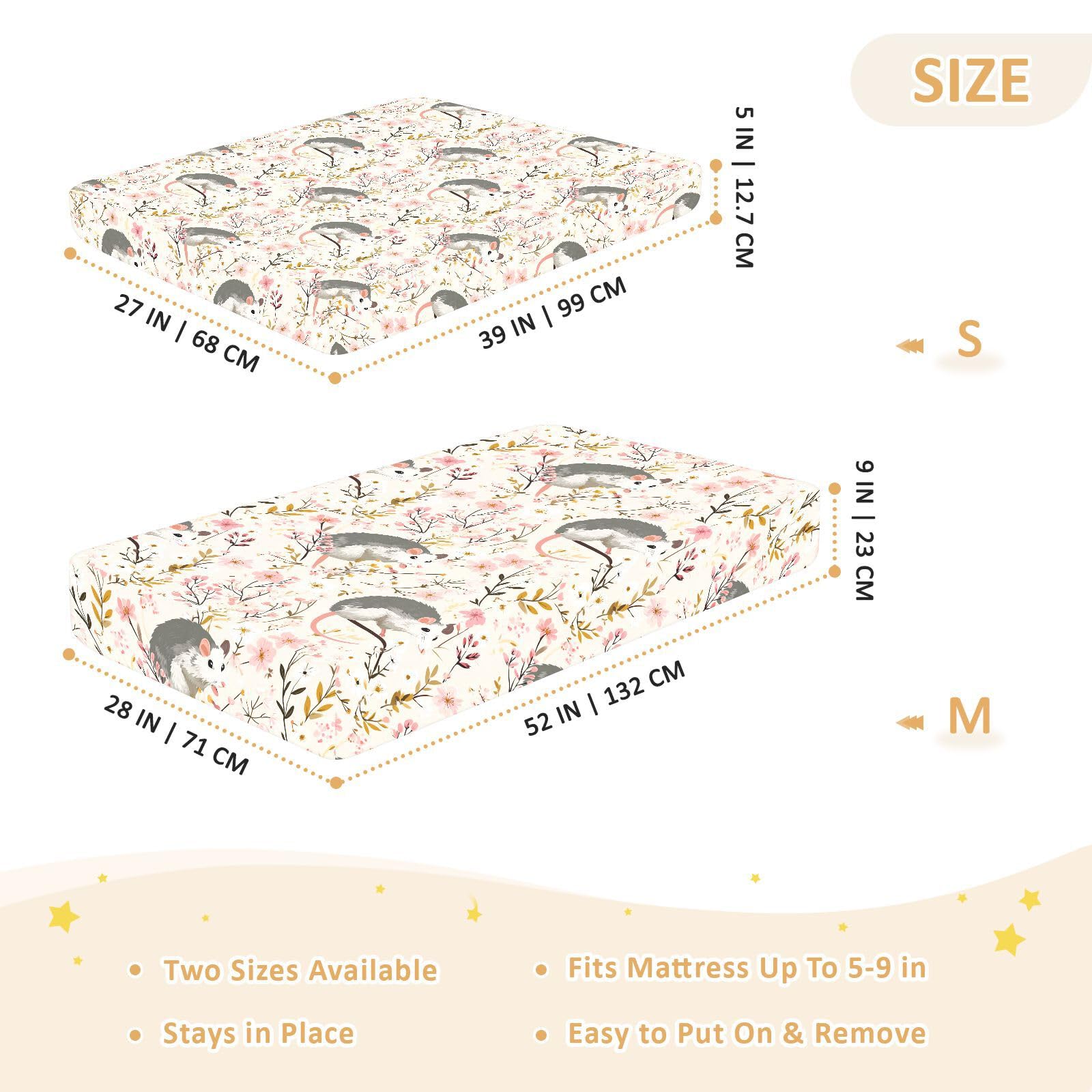 Carino Cartoon Garden Possum Primavera Lenzuola per Culla per Ragazzi Ragazze Cotone Baby Playard Foglio Morbido Bambini Culla Lenzuolo per Bambini Decorazione Della Nera, 1 Confezione forros para