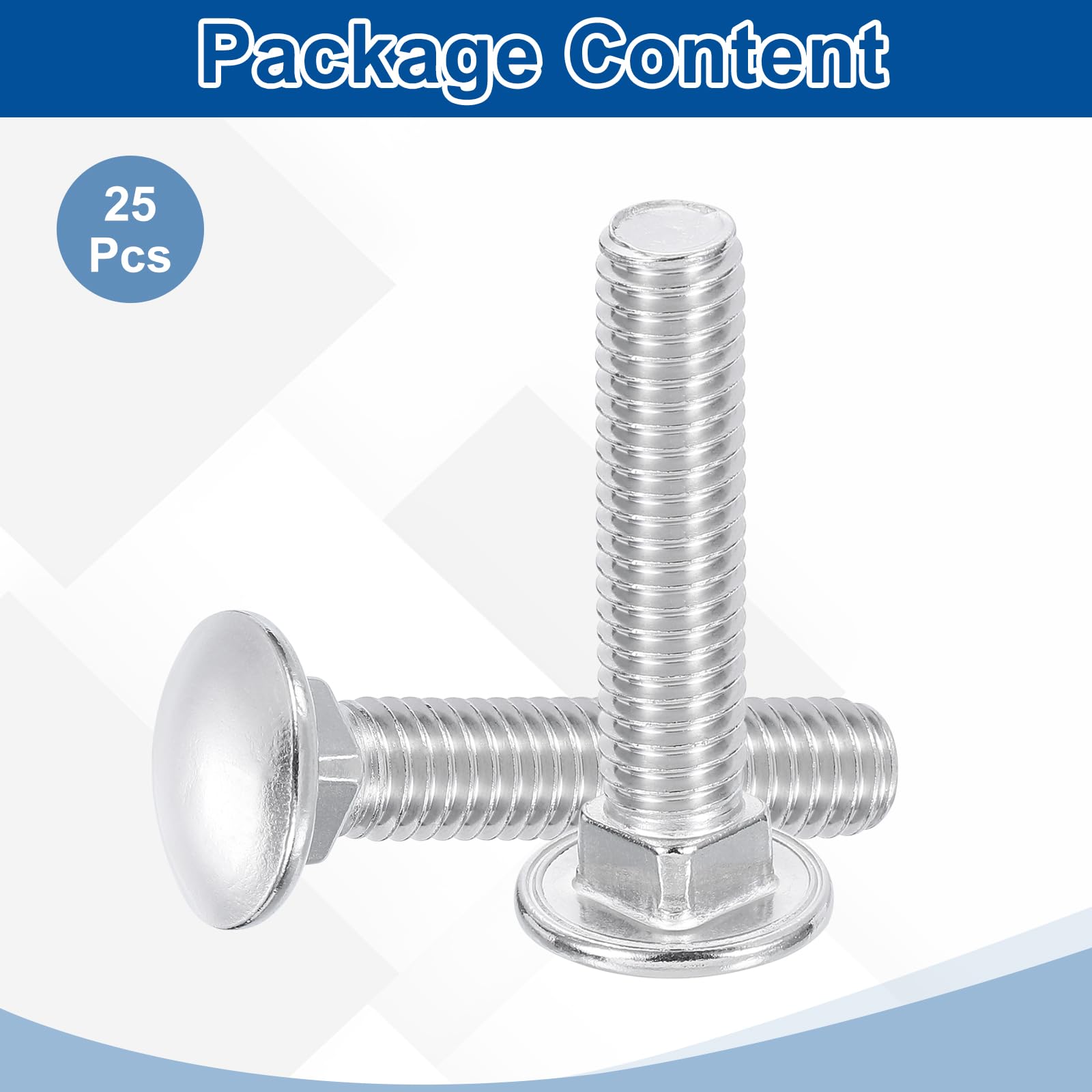QUARKZMAN 25Pcs Bulloni A Testa Tonda Con Collo Quadrato 3/8"-16x3" Argento