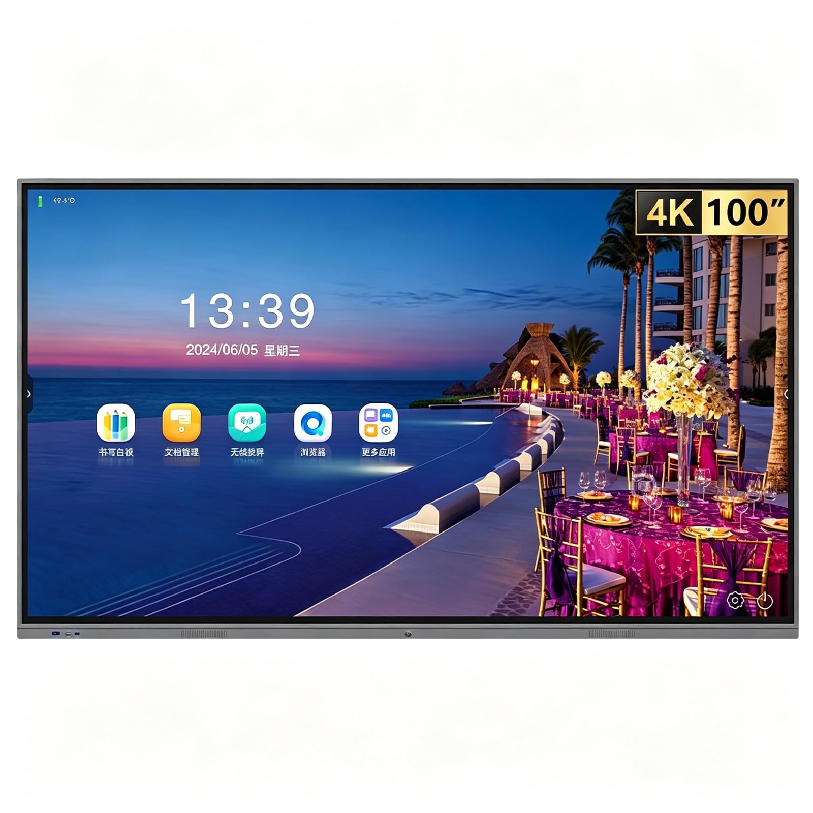 Monitor táctil con base móvil Sistemas dual protección contra la luz azul Panel IPS 4K Ultra HD recubierto con capa mate antirreflejante para Aula Hogar Oficina(1431 * 806mm/56.33 * 31.73in)
