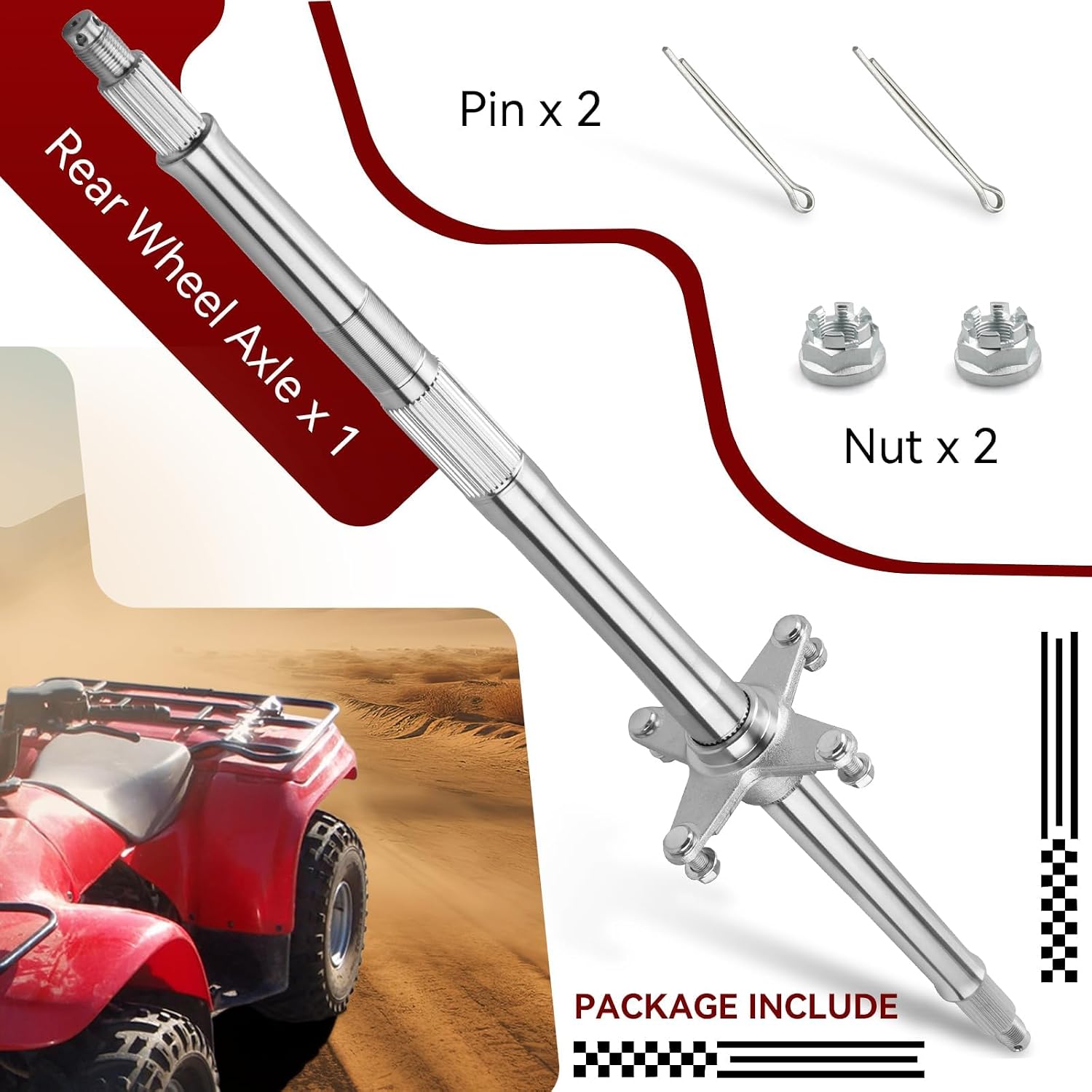 Rear Wheel Axle & Nuts For Honda FourTrax 200 TRX200D 1991-1997 TRX200 1990-1991 42310-HF1-670 42310-HF1-680