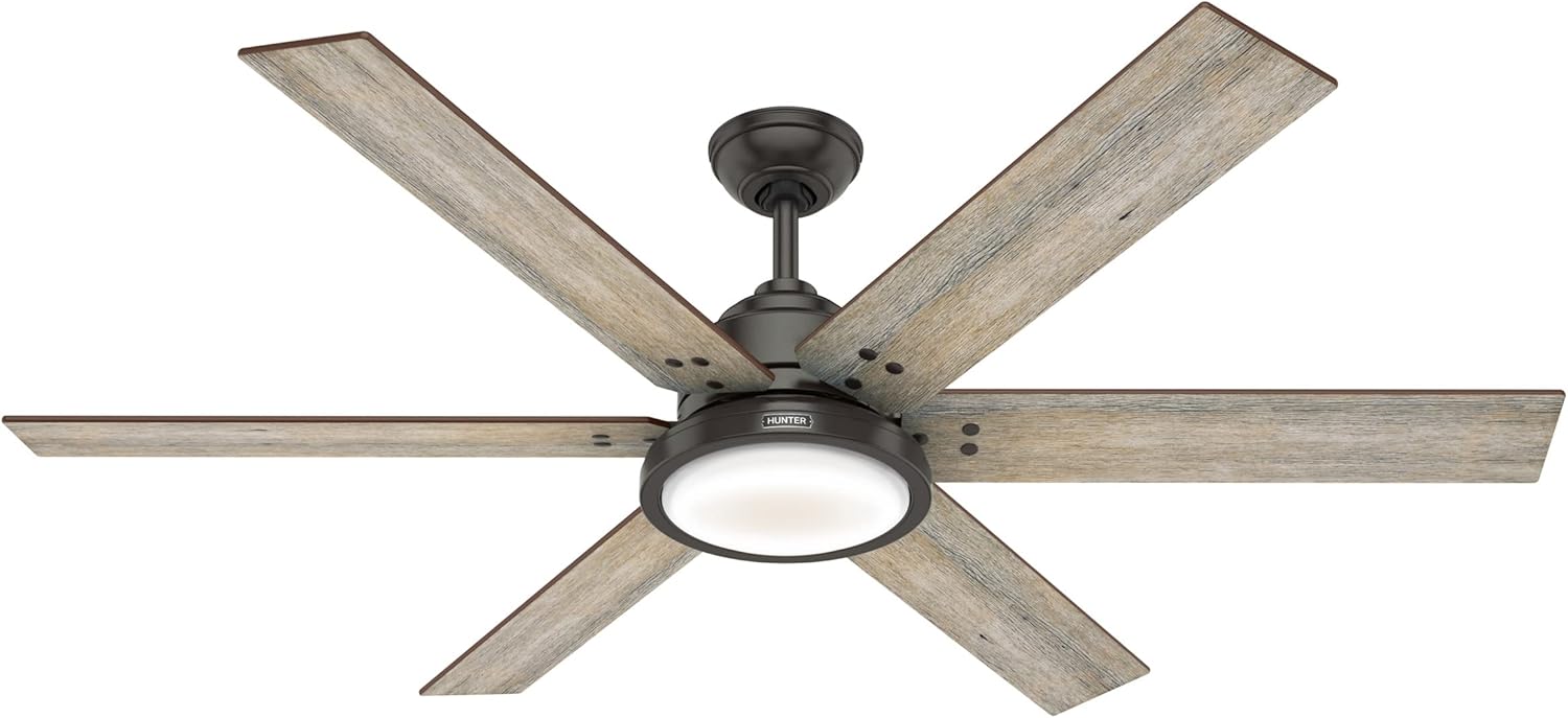 Hunter Fan Company 59461 Warrant 60 Inch Multiple Speed Ceiling Fan with LED Light, Remote Control, and Reversible Blades, Noble Bronze Finish