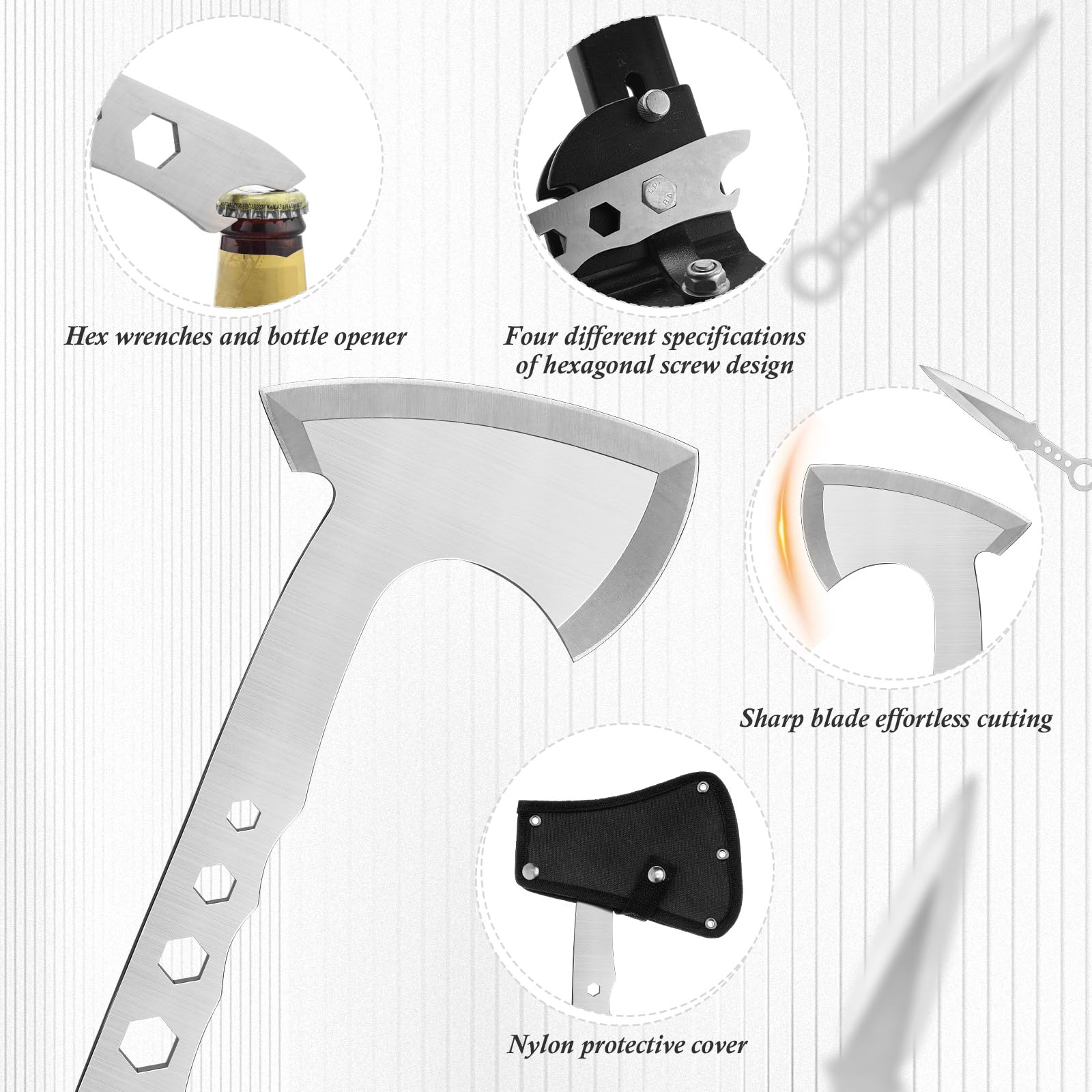 6 Pack Throwing Axes 10 Inch Full Tang Throwing Axes Tomahawks Set Stainless Steel Balanced Axes with Nylon Sheath Bottle Opener Wrench for Competiton Recreation