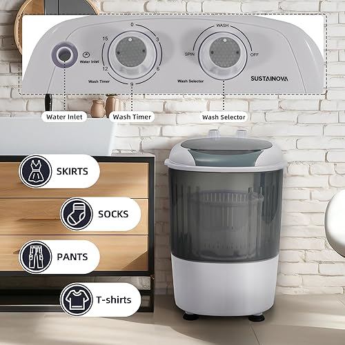 Miniatura 3 de Elevon Lavadora portátil de capacidad de 5.5 libras, controlador de temporizador giratorio, lavandería compacta para el hogar, apartamento, RV,