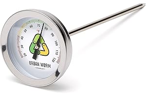 Soil Thermometer - 5-inch Stainless Steel Stem - Ideal for Urban Worm Farms