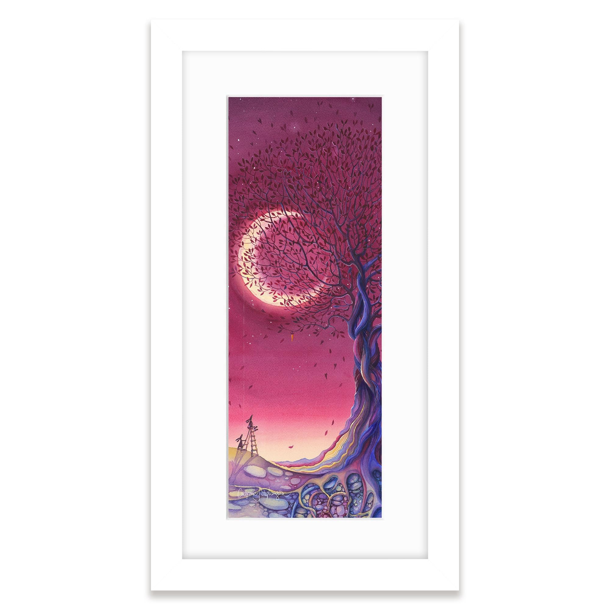 Artko Rabbit & Moon Framed Print Wall Art - 'Moon Gazing' by Catherine Stephenson - Stunning Nature Inspired Picture - Ready to Hang Home Décor - 43.5cm x 23.5cm