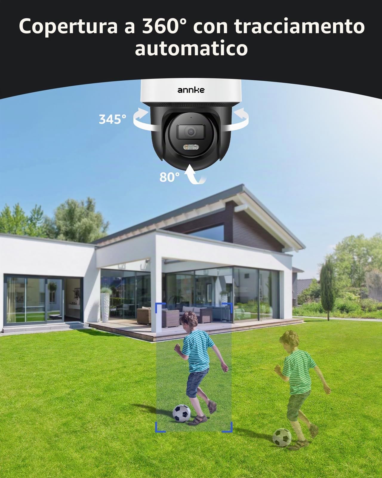 ANNKE 3K PT PoE Telecamera di sorveglianza esterna con tracciamento automatico, rotazione 345° inclinazione 80°, audio a 2 vie, riconoscimento AI di persone e veicoli, Smart Dual Light, CPT500