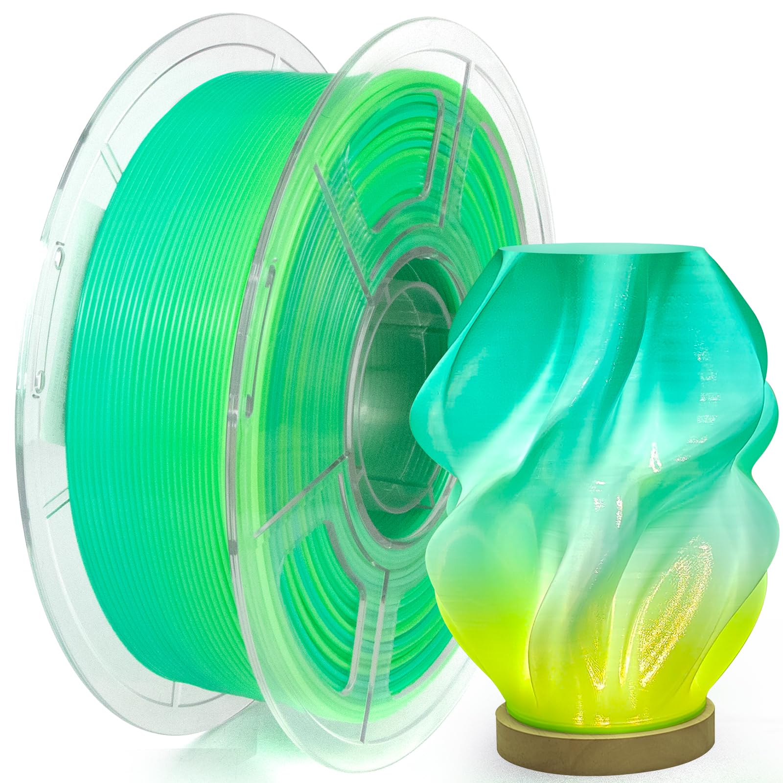 IEMAI PETG Filament 1.75mm 1Kg, High Speed Durchscheinend PETG Gradient Regenbogen Gelb Grün 3D Drucker Filament, Maßgenauigkeit +/- 0,02 mm