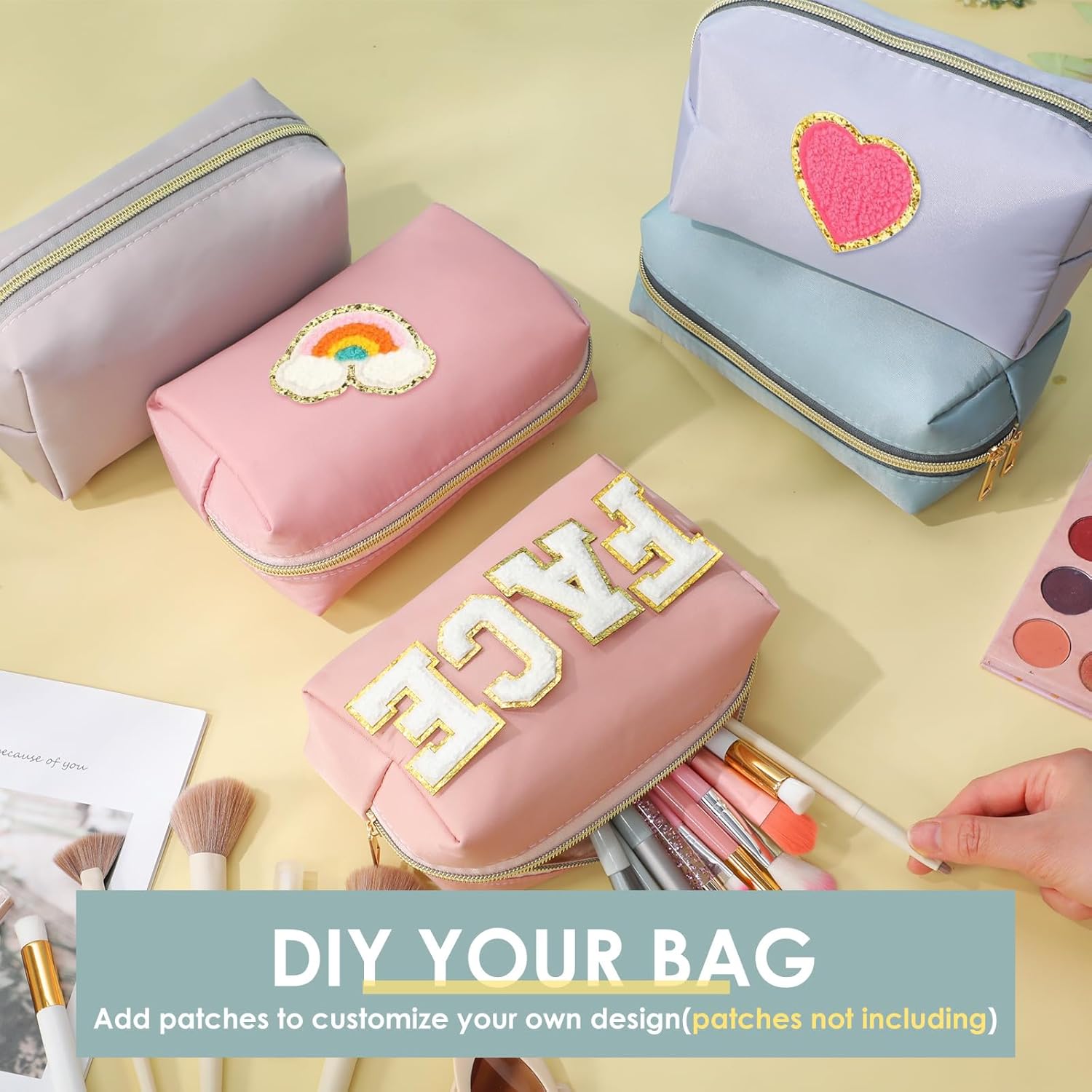 Kigeli 12 Pcs Nylon Makeup Bag Bulk Cosmetic Pouches Preppy Cosmetic Bag for Women Waterproof Travel Zipper Organizer Little Outdoor Accessory Makeup(Nylon, Foam,Morandi) - Image 4