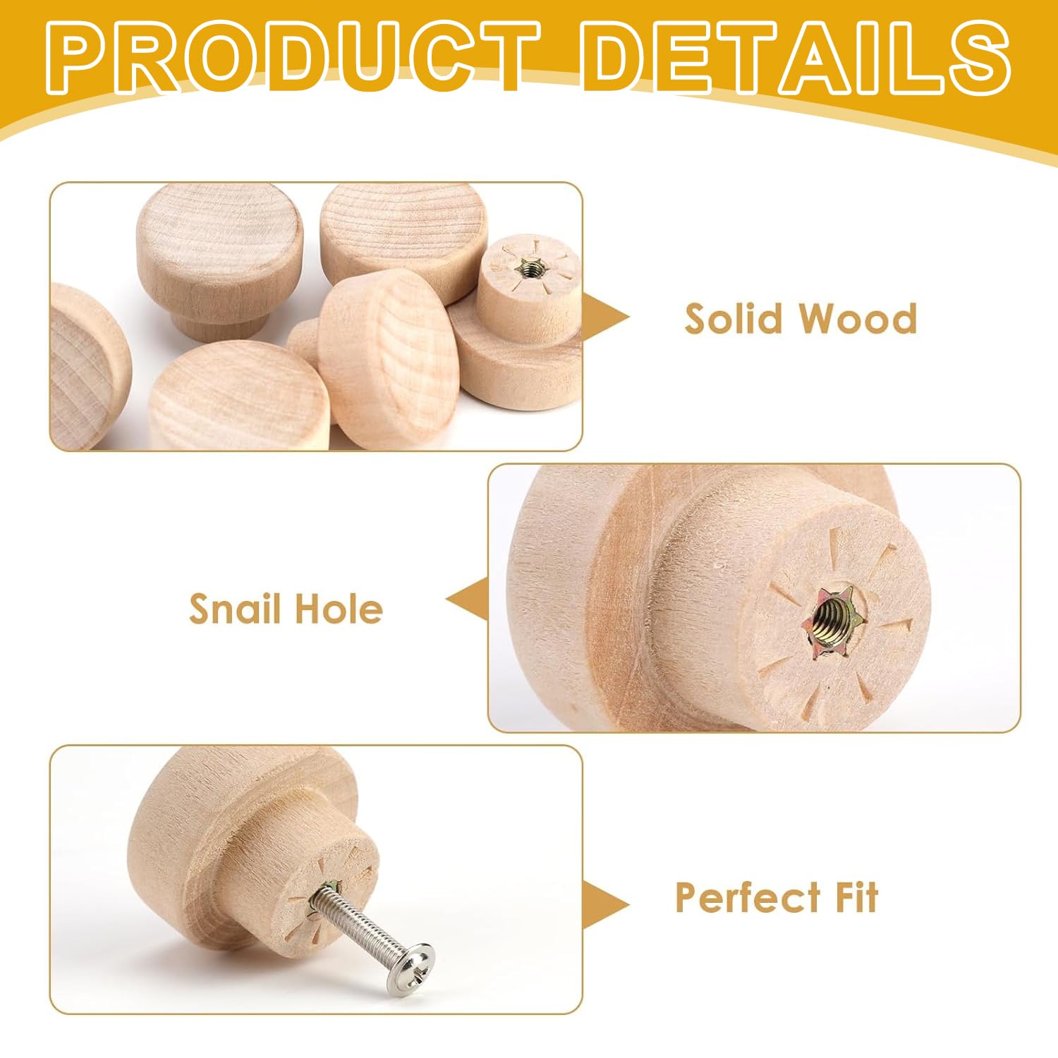 BRITECO 12 Pcs Eco-Friendly Wooden Drawer Knobs - Natural Wood Pull Handles for Cabinets, Dressers, Drawers - Easy Installation - Image 2