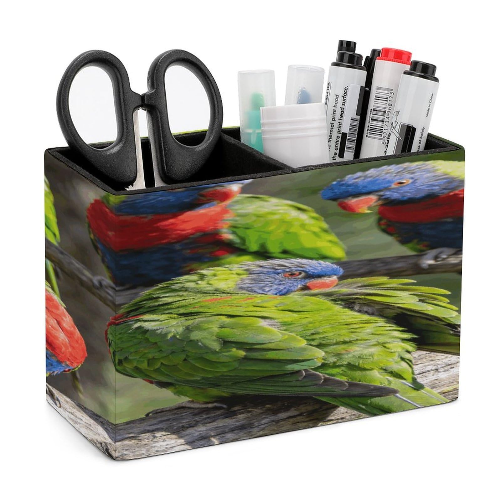 LZQPOEAS Parrots Pen Holder Double Compartments Pen Cup Makeup Brush Holders Leather Pencil Holder Locker Organizer for Work Locker Accessories Modern Pencil Cup for Desk