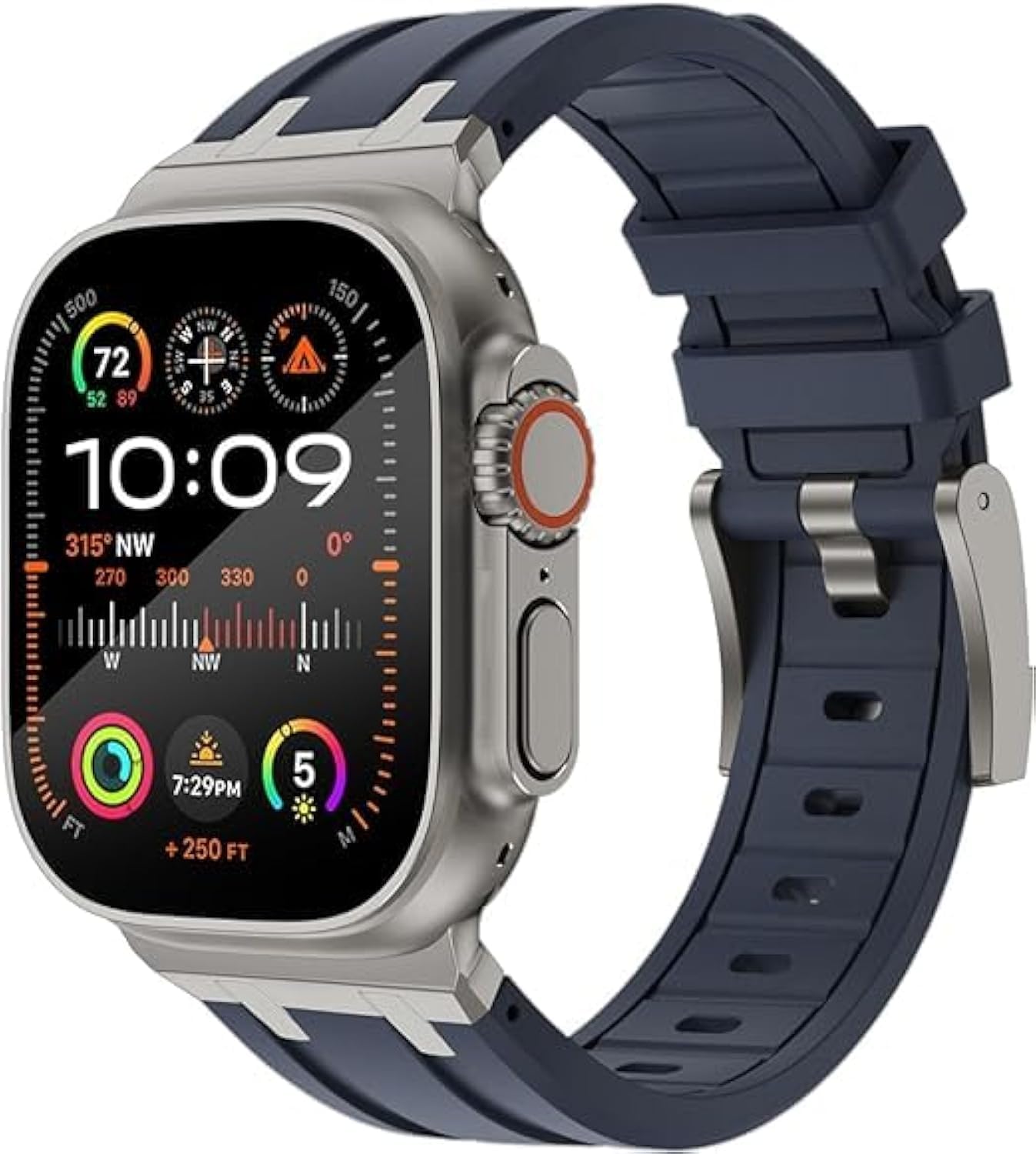 Dado Liquid Silicone Rubber Bands Compatible with Apple Watch Series 10 | Ultra 2 | 9 | 8 Ultra | 8 | 7 | 6 49/46/45/44/42 mm, Luxury Rubber Strap with Stainless Steel Adapter