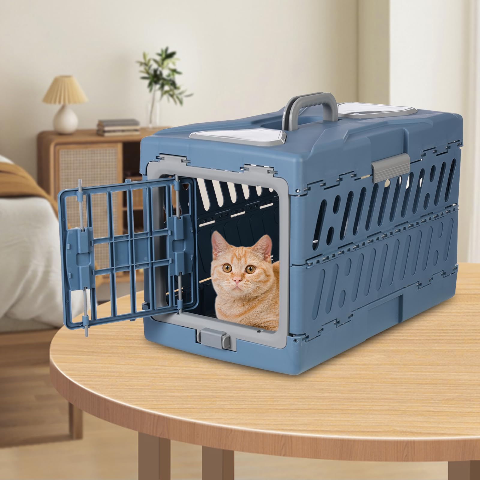 Trasportino gatto grande, pieghevole, con imbottitura in rete antiscivolo, per cani e gatti, colore: blu