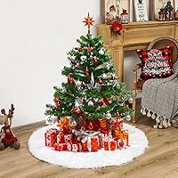 Vista 5 de Falda de árbol de Navidad de 58 pulgadas, falda de árbol de piel sintética nevada gruesa de lujo extra grande, terciopelo de felpa blanco