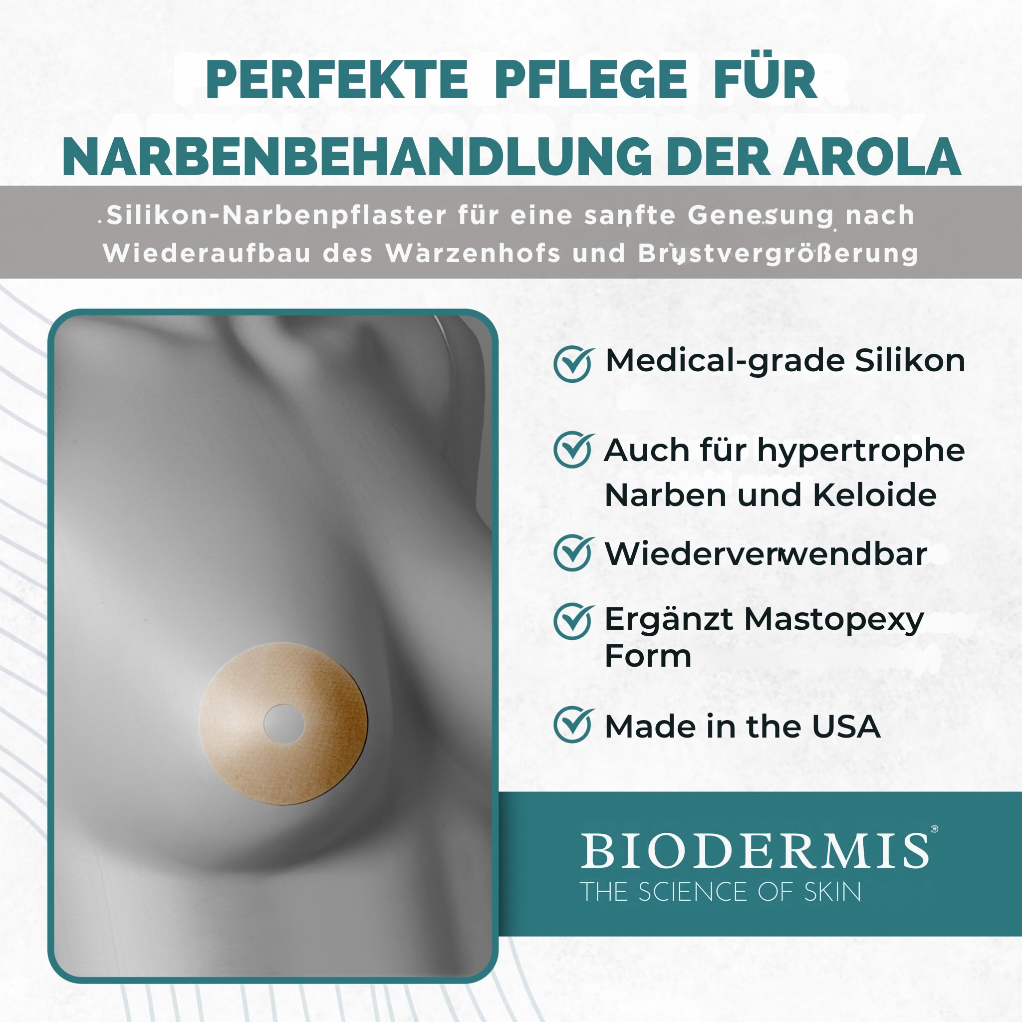 BIODERMIS Epiderm Natural plaster do leczenia blizn w kolorze skóry, na klatkę piersiową, 1 x 2 sztuki, folia silikonowa na blizny, silikonowy plaster na blizny