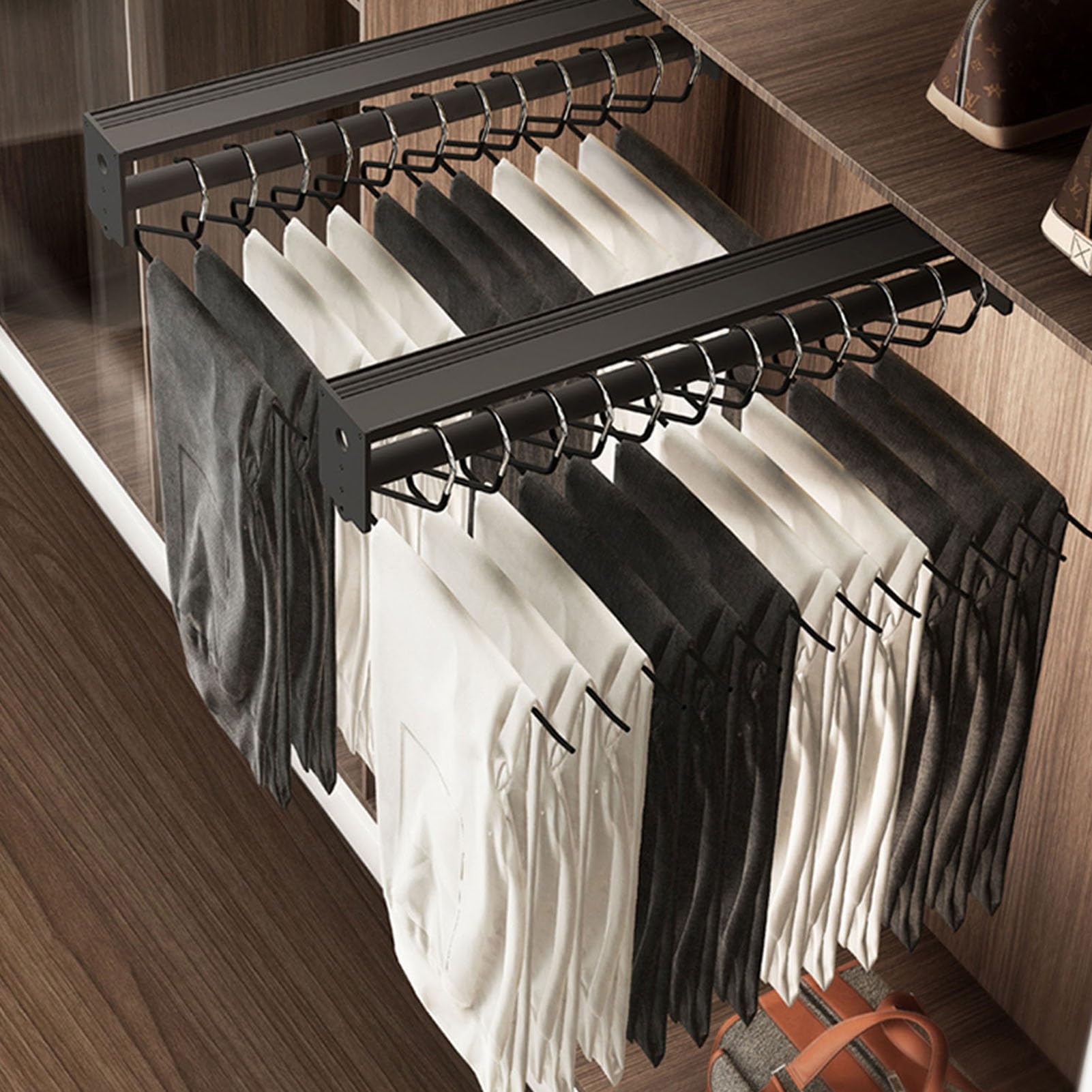 Genérico Perchero retráctil para Pantalones para Armario - Perchero Que Ahorra Espacio, soporta hasta 30 kg - Ideal para organizar Vaqueros y Pantalones, 30 cm de Ancho