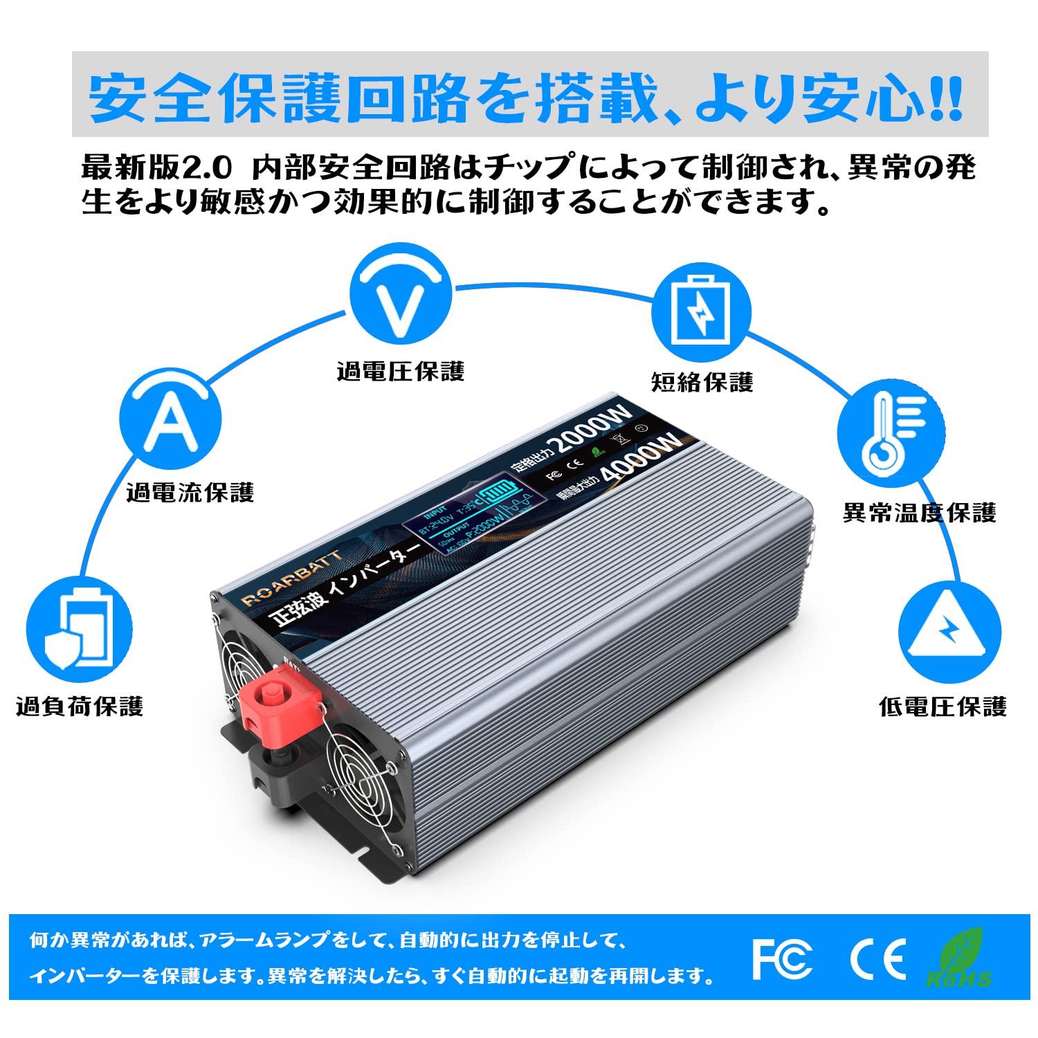Amazon.co.jp: ROARBATT 24V 2000W インバーター 正弦波 瞬間最大4000W 