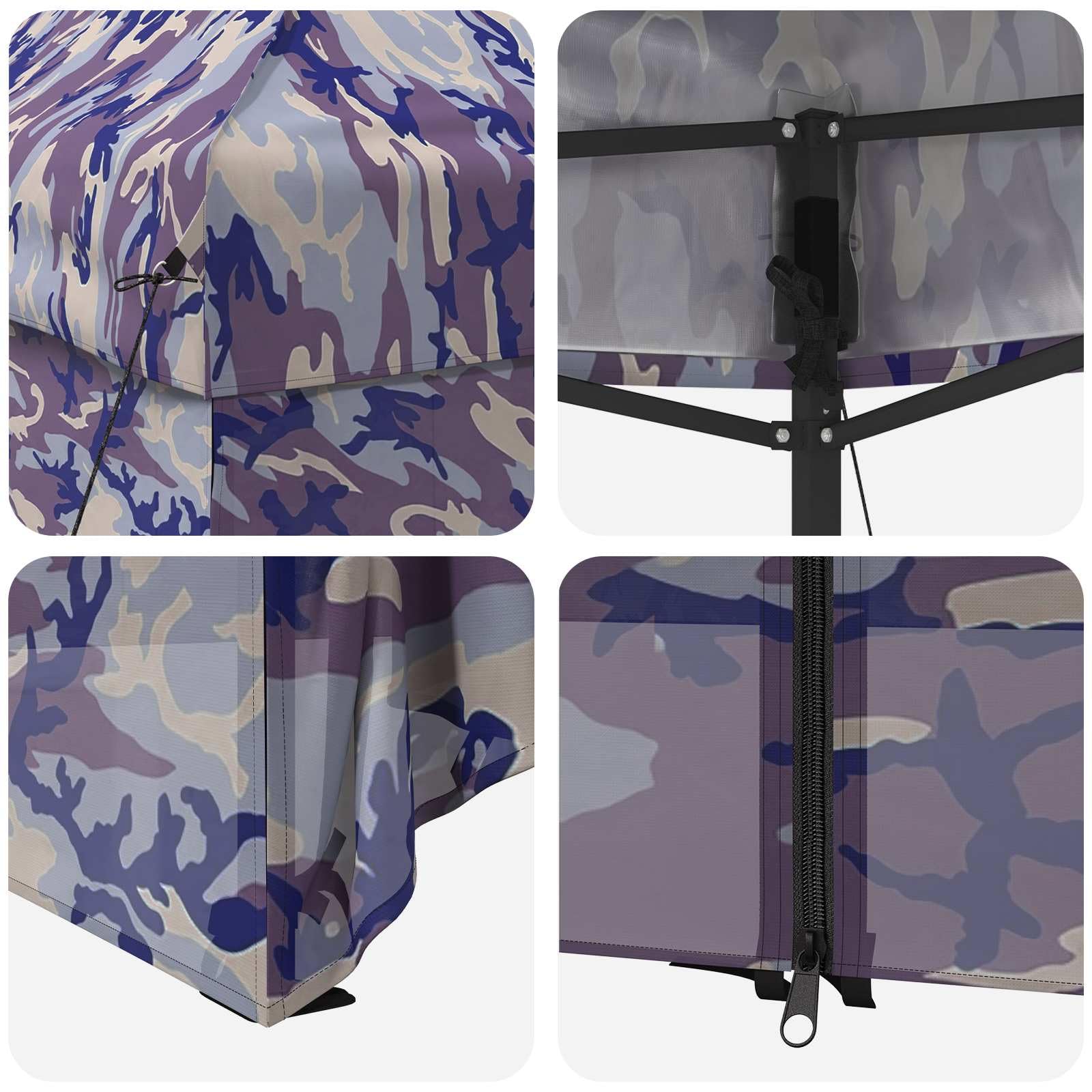Garaż Pop-up z 4 Ścianami 2,95 x 4,1 m Niebieski kamuflaż | Oxford 210D, wodoodporny, regulacja wysokości 3 poziomy, stalowa rama, torba na kółkach