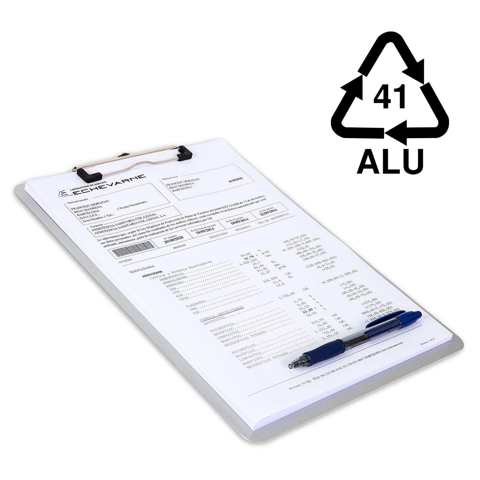 Pack 3 Soportes de Aluminio A4 de Gran Rigidez con Pinza Portapapeles en Aluminio Sólido con protectores de papel y colgador retráctil.